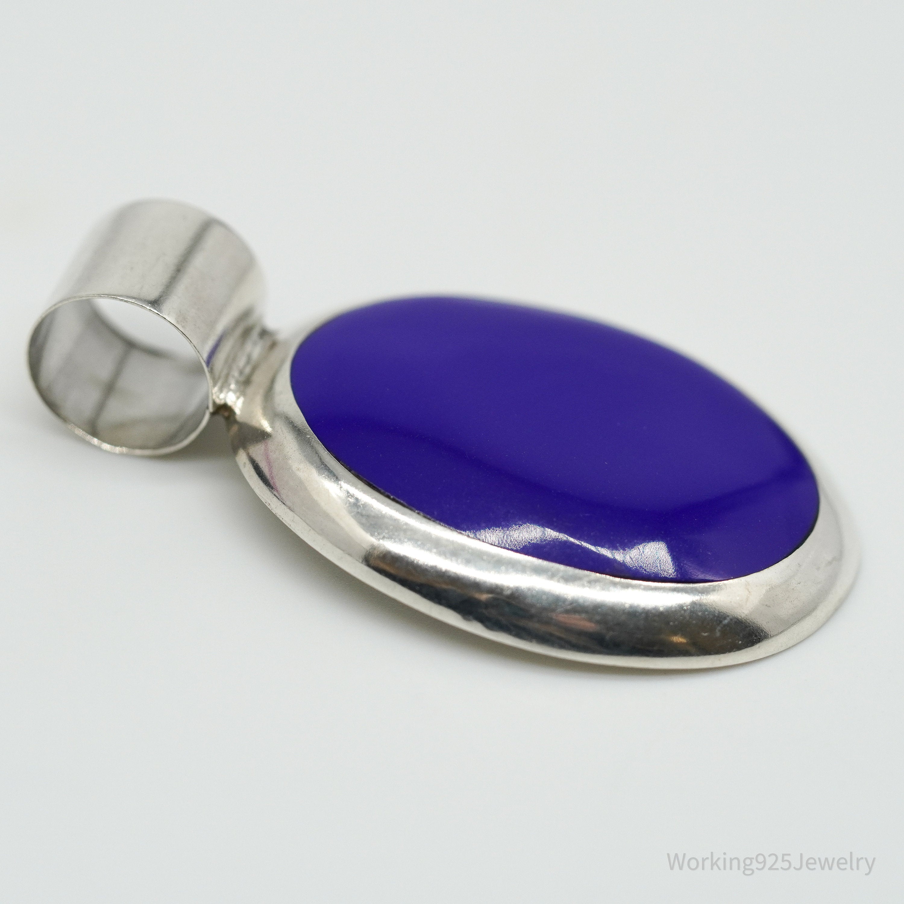 Vintage Large Mexico Modernist Blue Onyx Sterling Silver Pendant