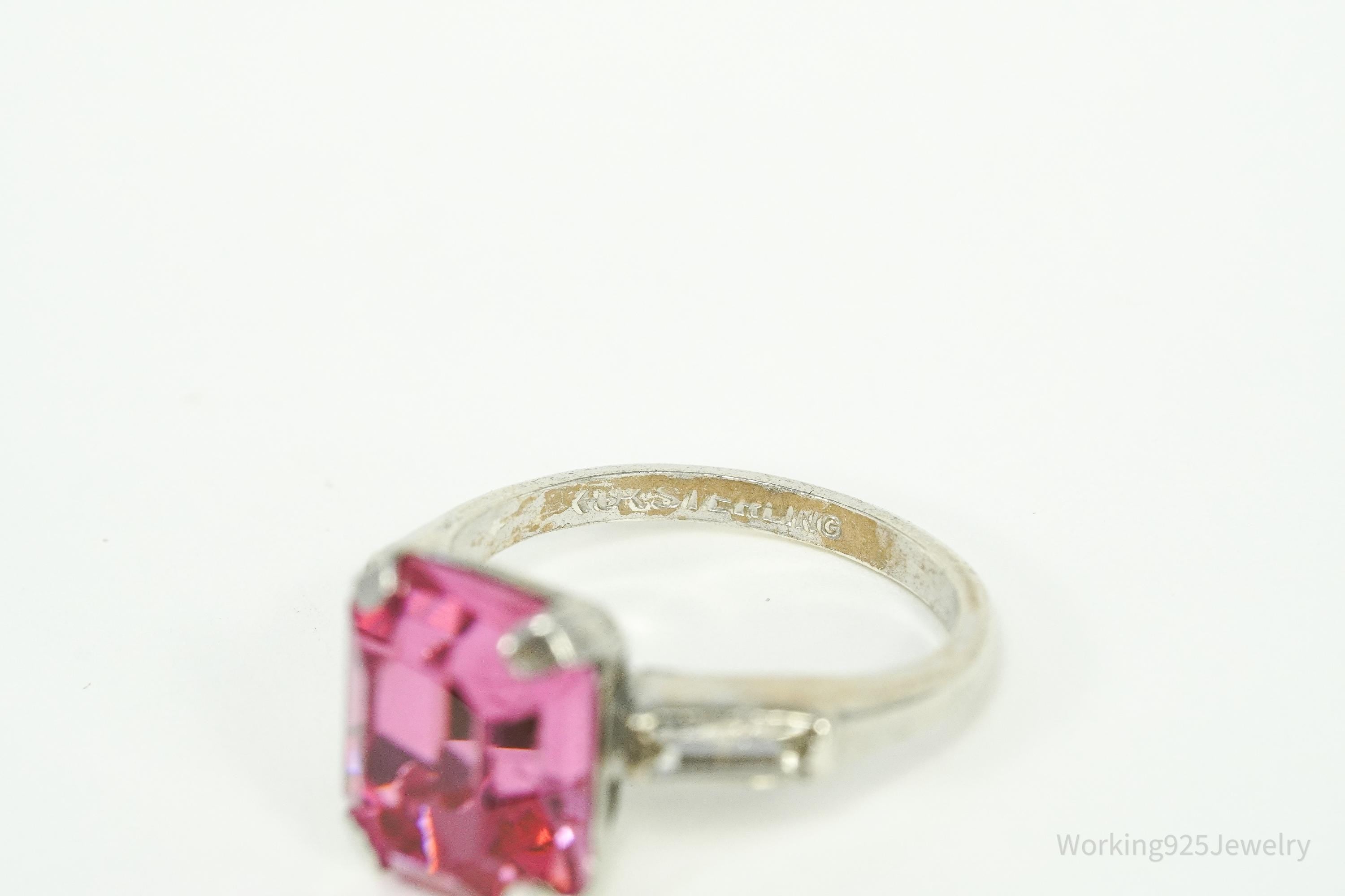 Mid Century Uncas MFG Co Pink & White Stones Sterling Silver Ring - Size 6.5