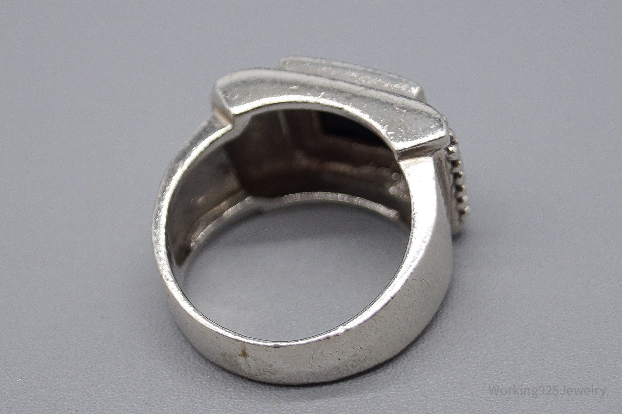 Vintage Black Onyx Modernist Style Sterling Silver Ring - Size 8