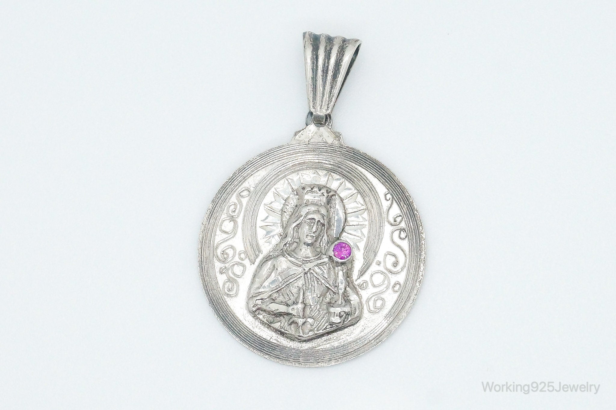 Vintage Ruby Religious Sterling Silver Pendant Charm