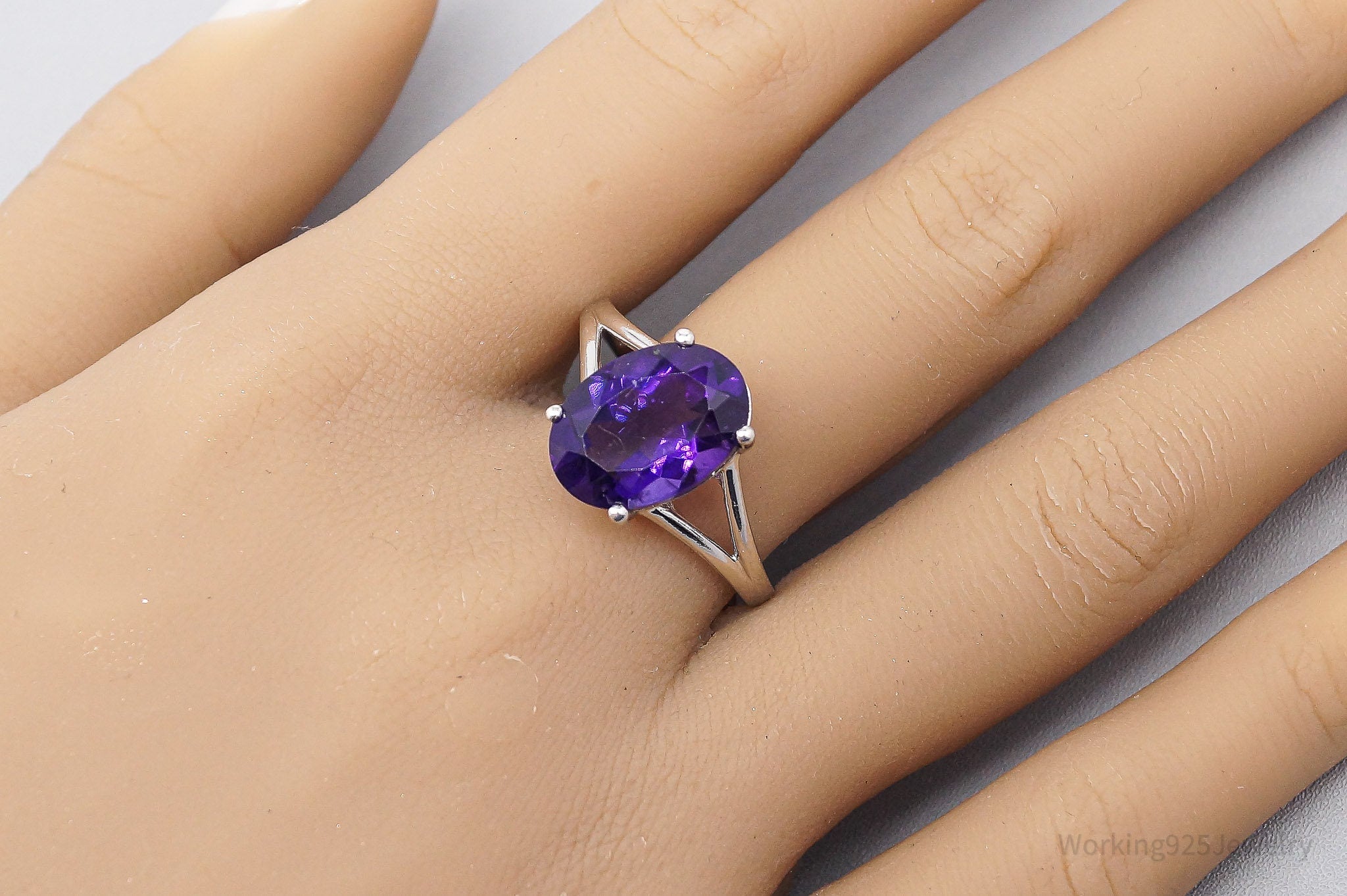 JTV DK Large Purple Amethyst Sterling Silver Ring - Size 12