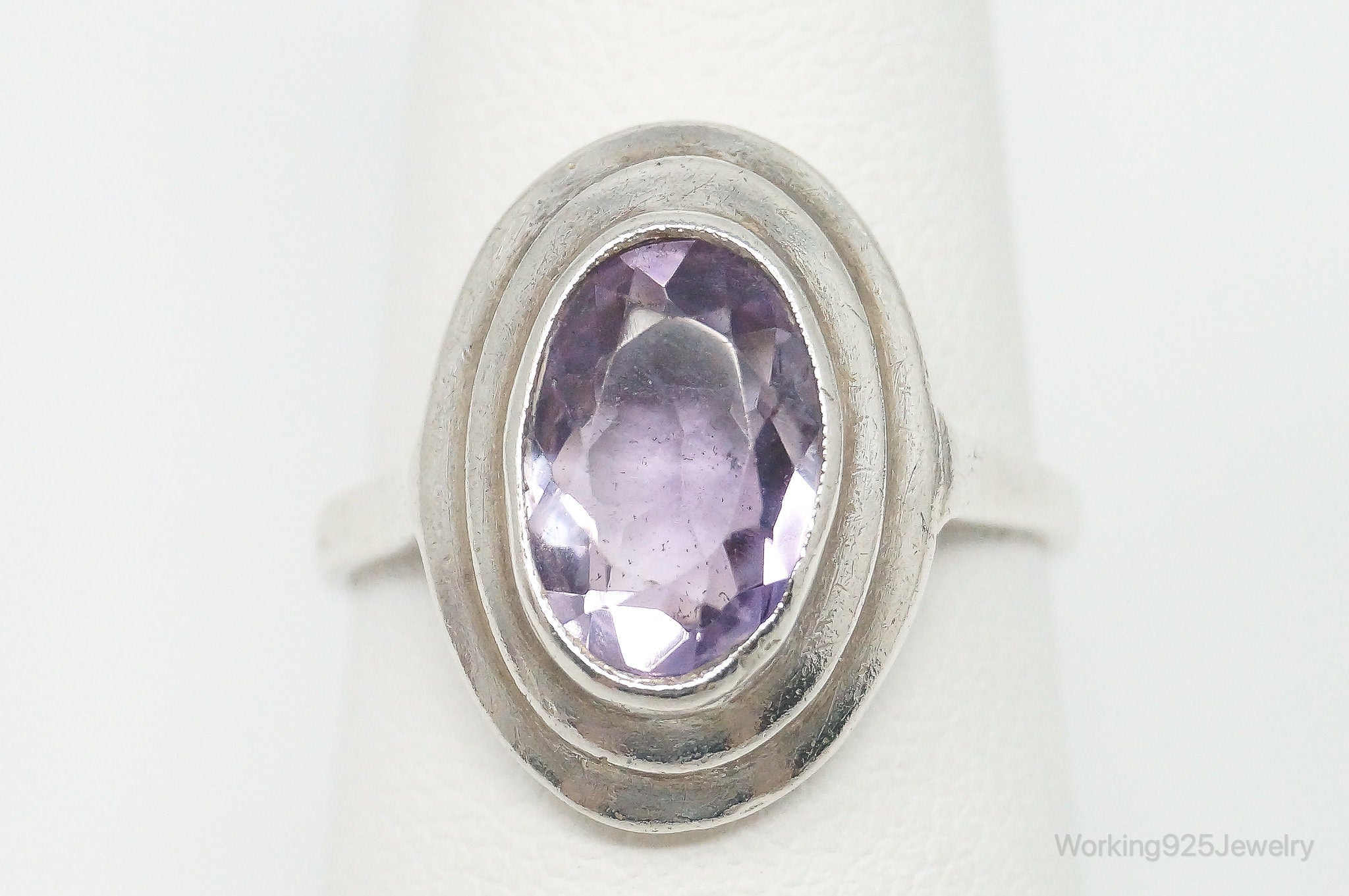 Vintage Modernist Amethyst 830 Silver Ring - Size 7.5