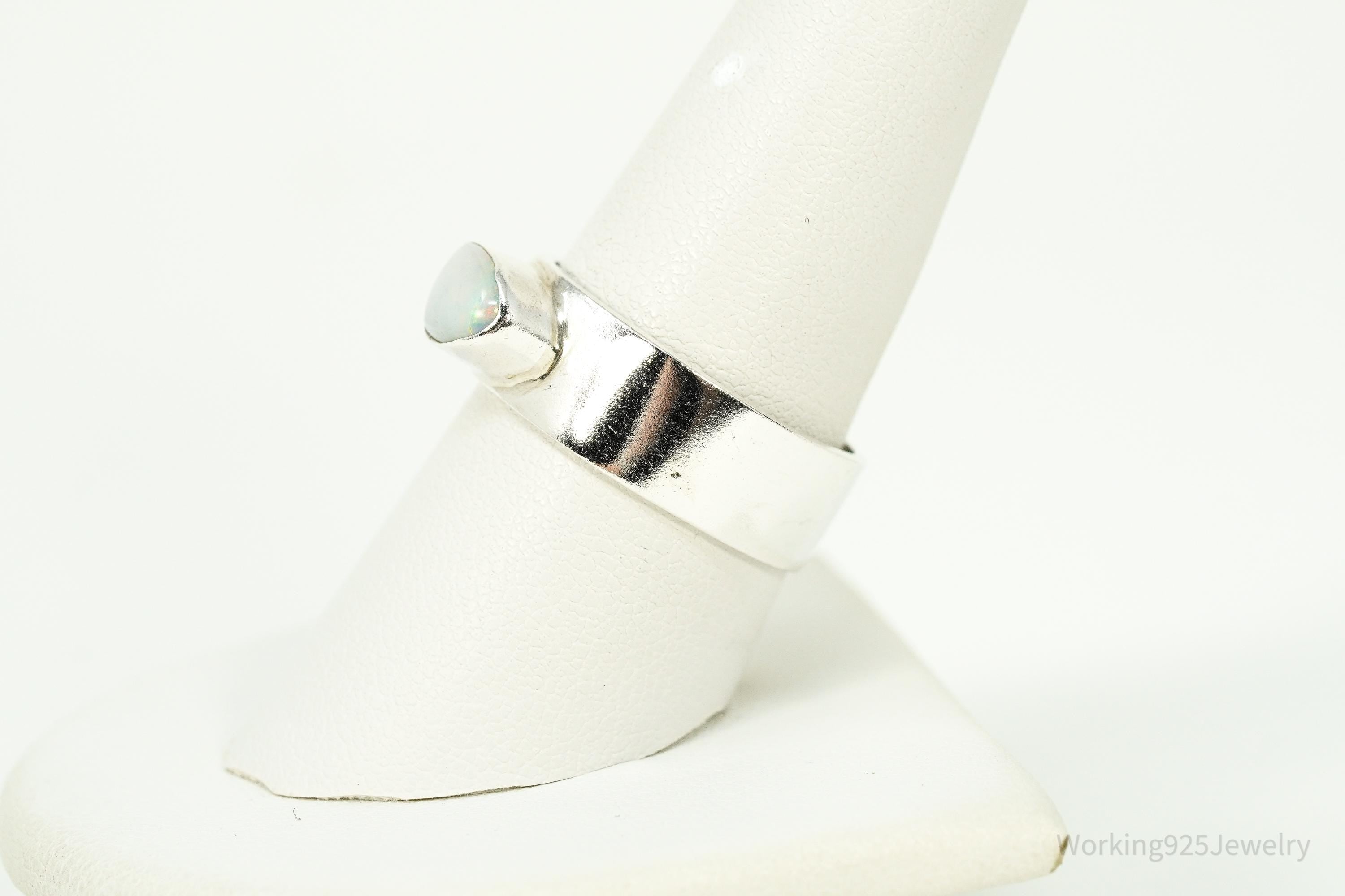 Vintage Opal Sterling Silver Band Ring - Size 8.75