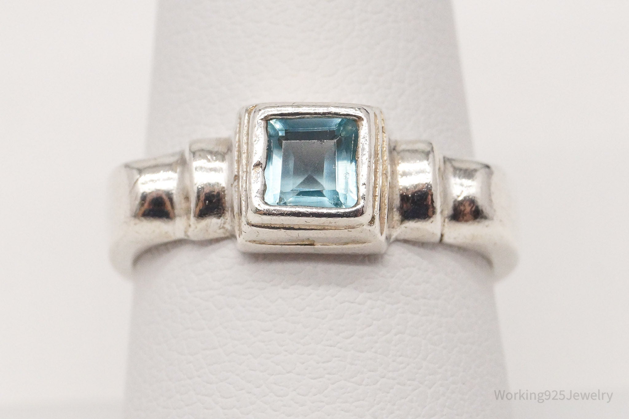 Vintage Blue Topaz Sterling Silver Ring - Size 8.5