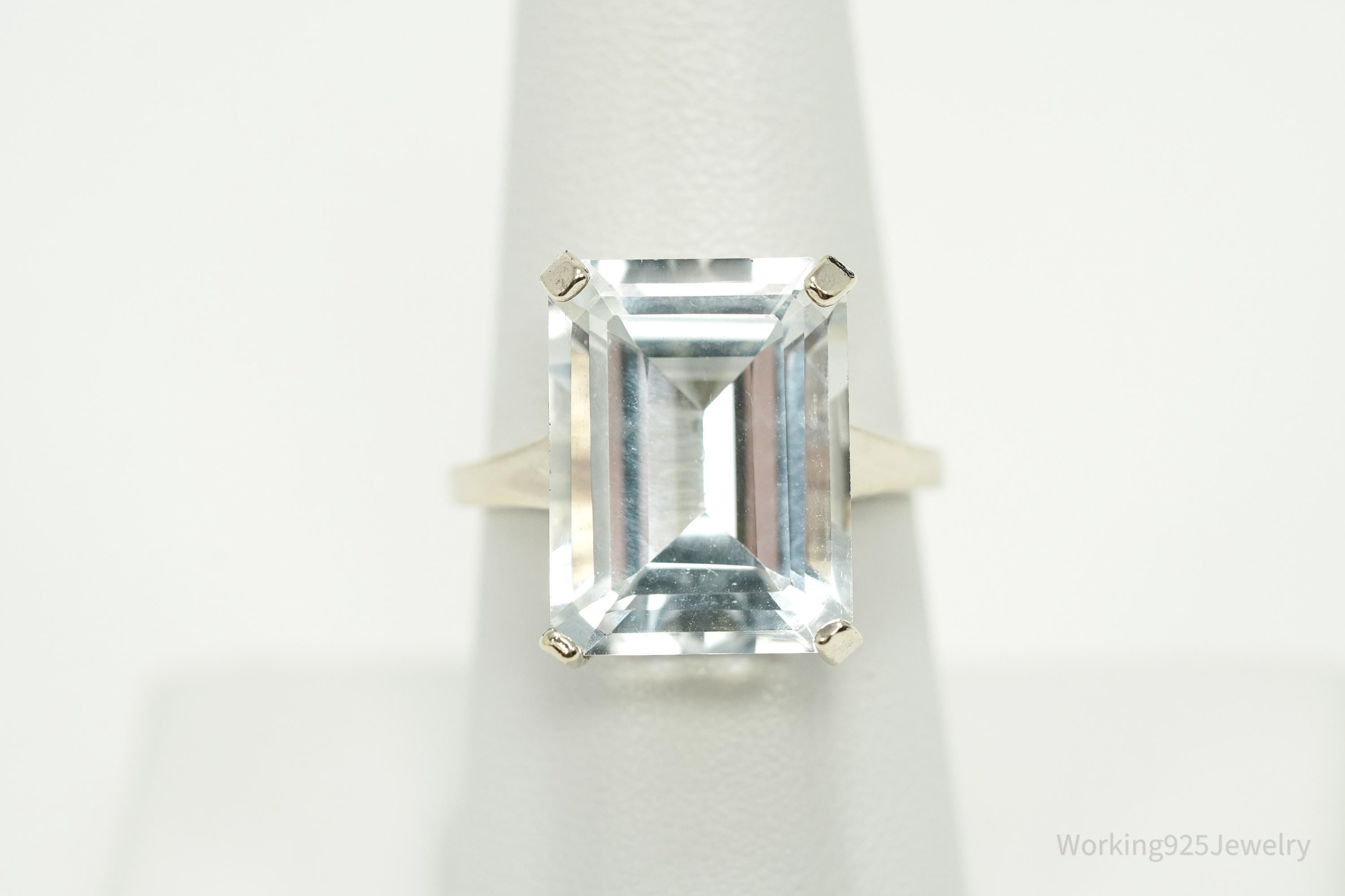 Vintage UTC Large Cubic Zirconia Gold Vermeil Sterling Silver Ring - Size 8
