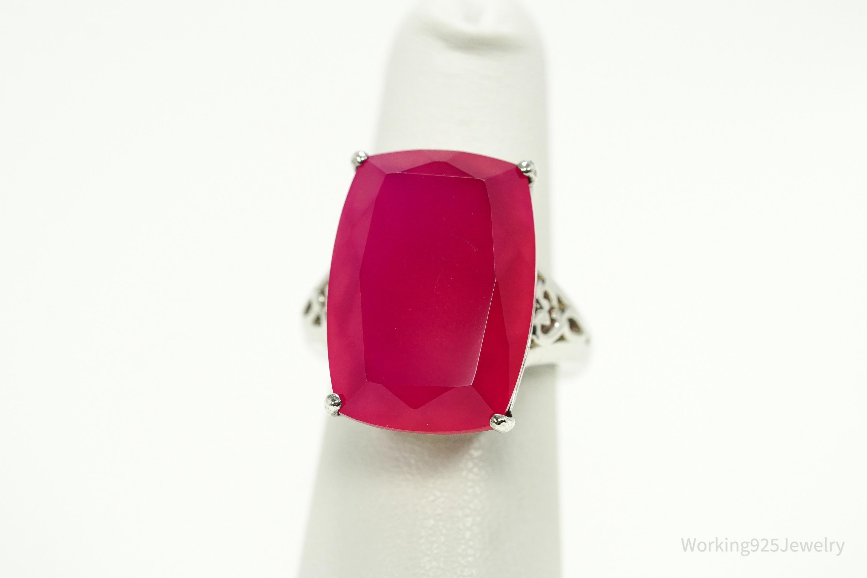 GIE Large Pink Onyx Sterling Silver Ring - Size 5