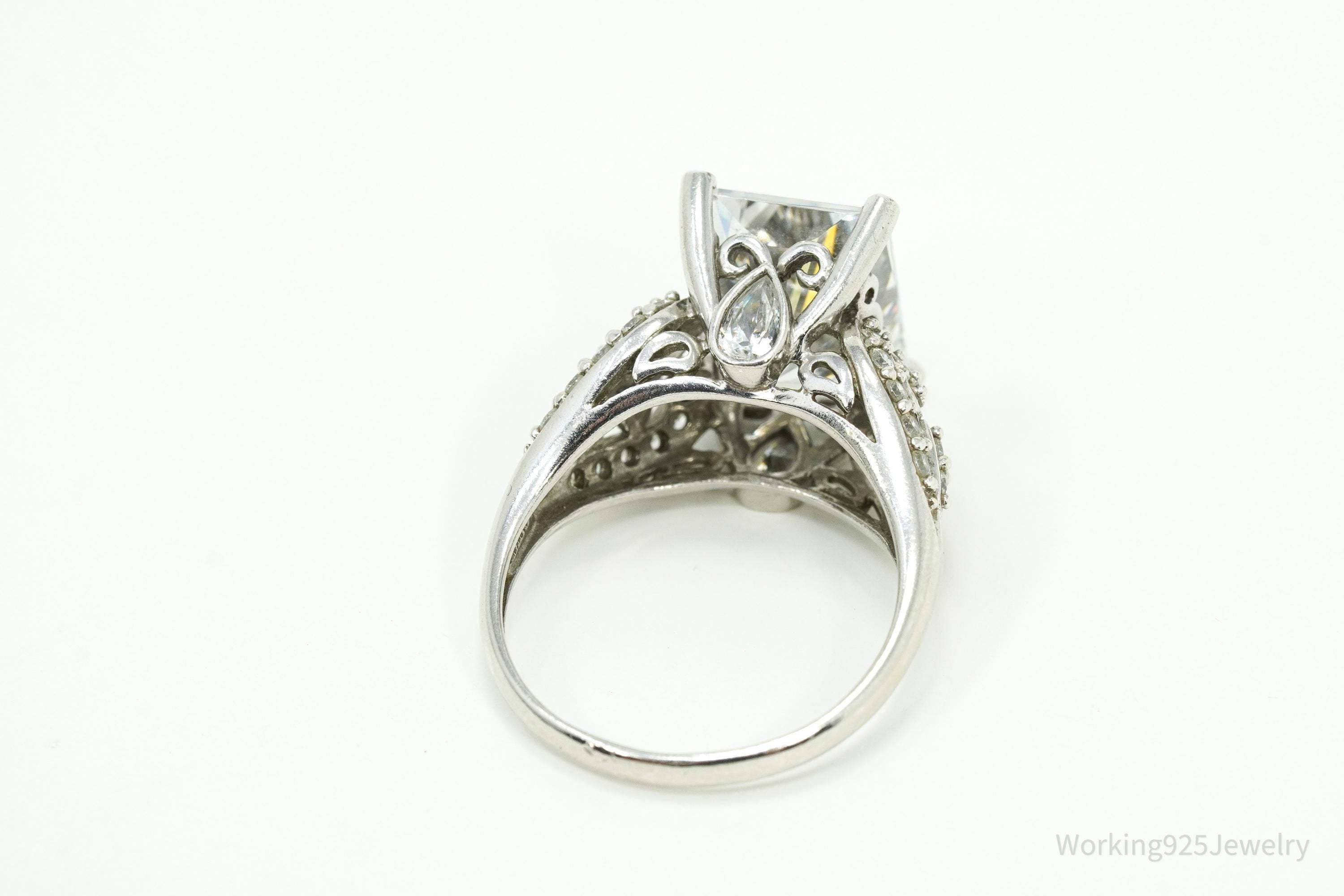 Vintage MEDA Large Cubic Zirconia Sterling Silver Ring Size 9