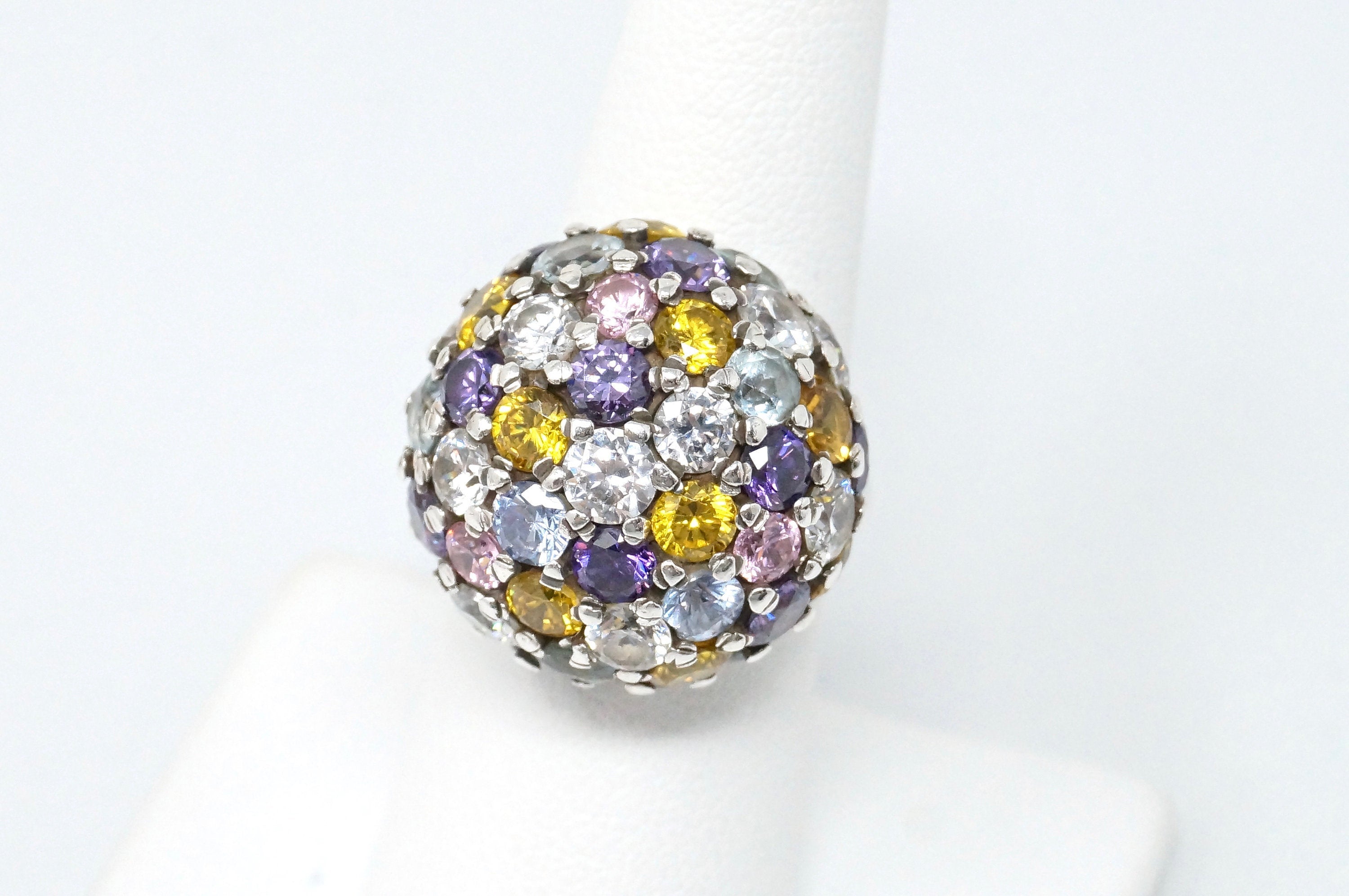 Vtg Amethyst Citrine Blue Pink White Topaz Sterling Silver Cluster Ring Sz 6.75