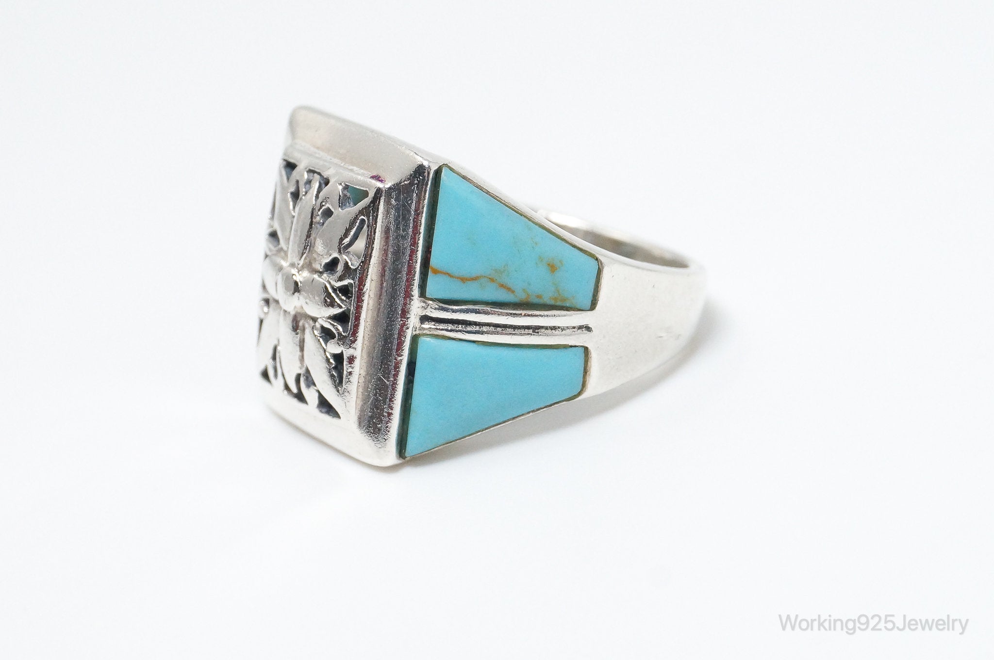 Vintage Thai Designer Turquoise Sterling Silver Ring SZ 7.75