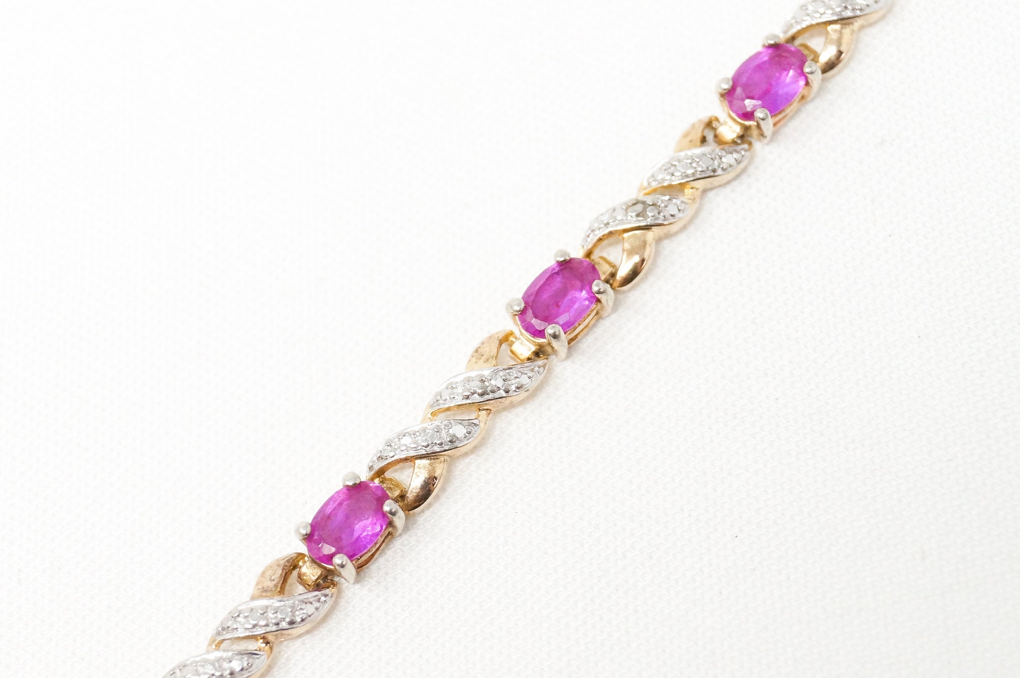 Vtg Art Deco Mid Century Ruby Cz Gold Vermeil Sterling Silver Tennis Bracelet