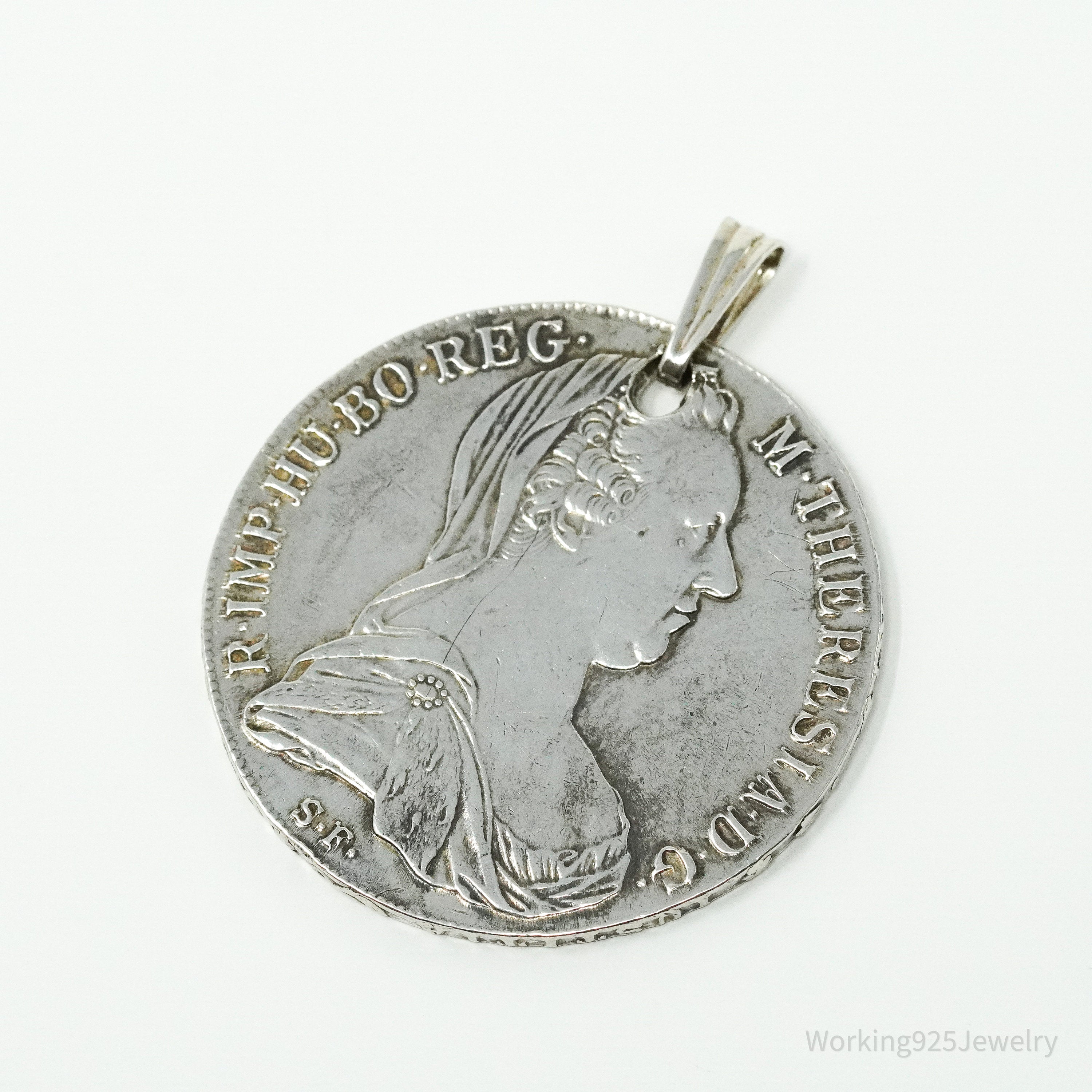 Antique 1780 Austrian Thaler Coin Piece Silver Pendant