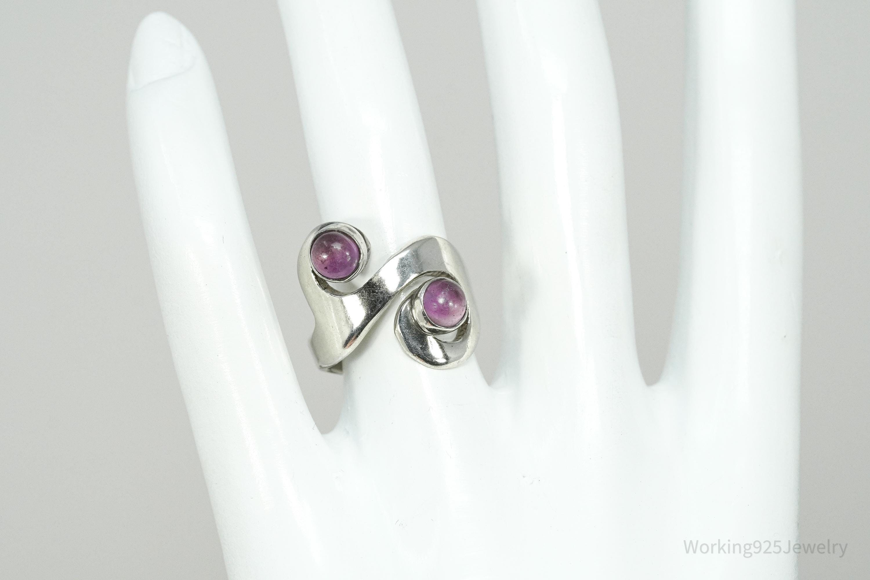 Vintage Mexico Modernist Sterling Silver Amethyst Ring Size 7