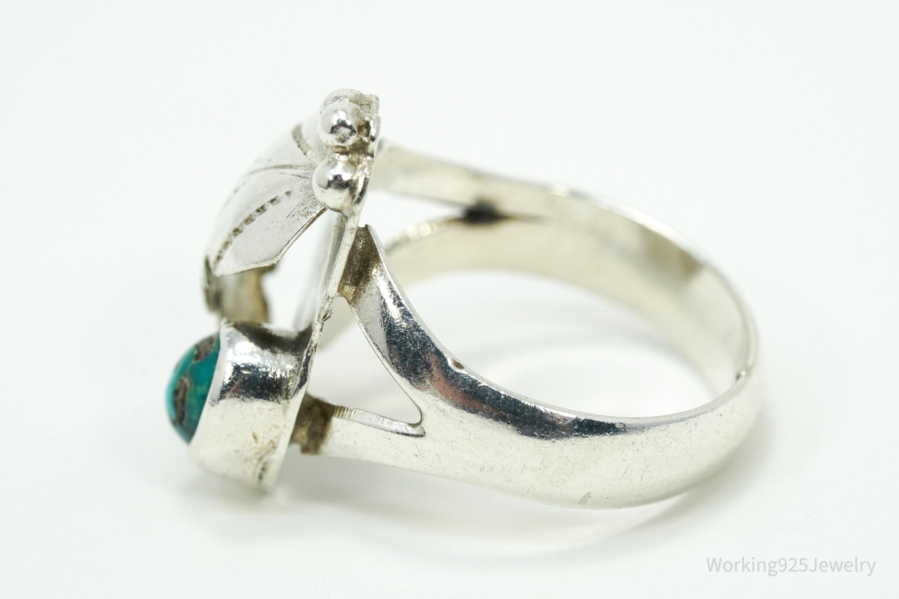 Vintage Native American Turquoise Silver Ring - Size 5