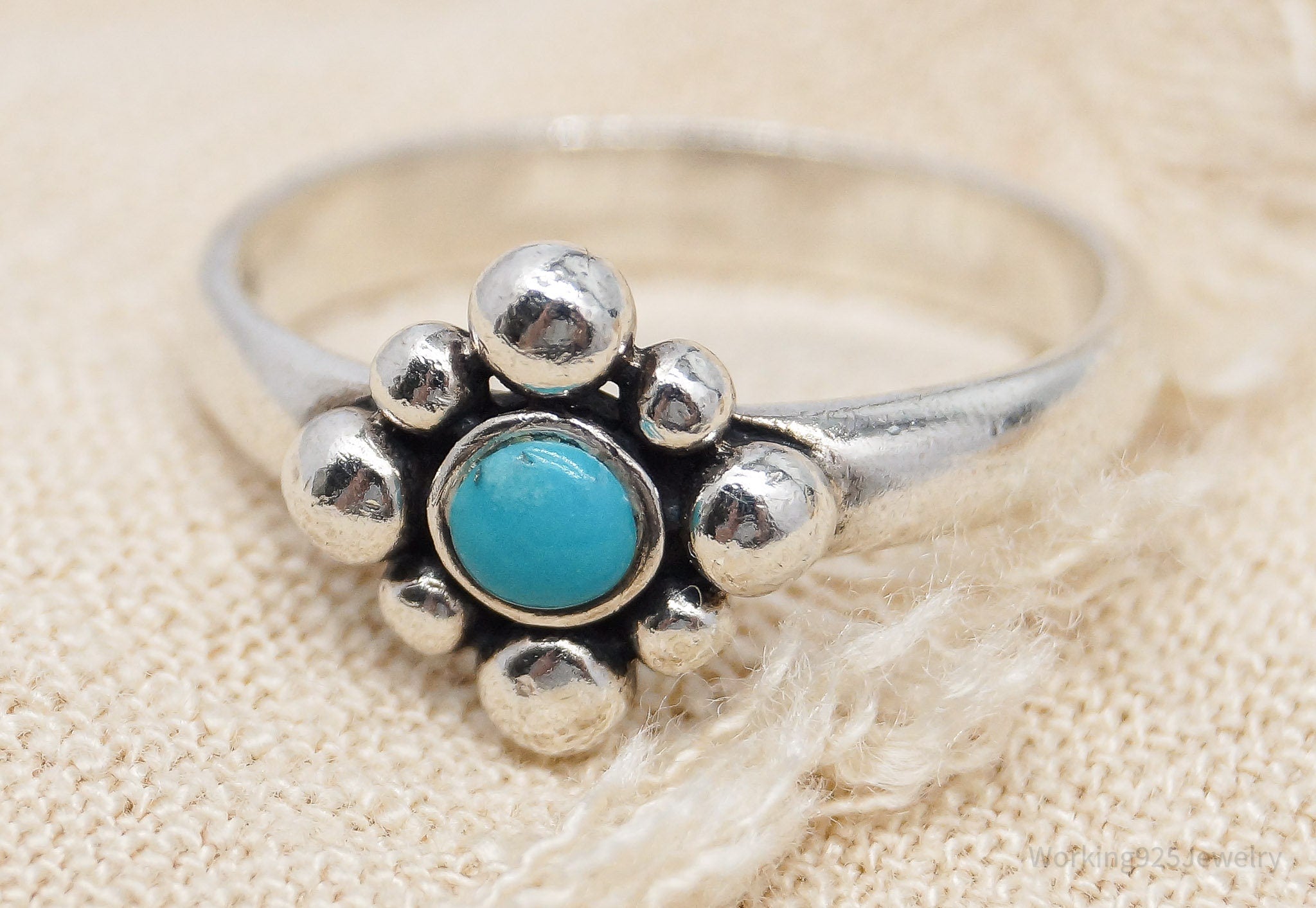 Vintage Blue Turquoise Sterling Silver Ring - Size 7.25