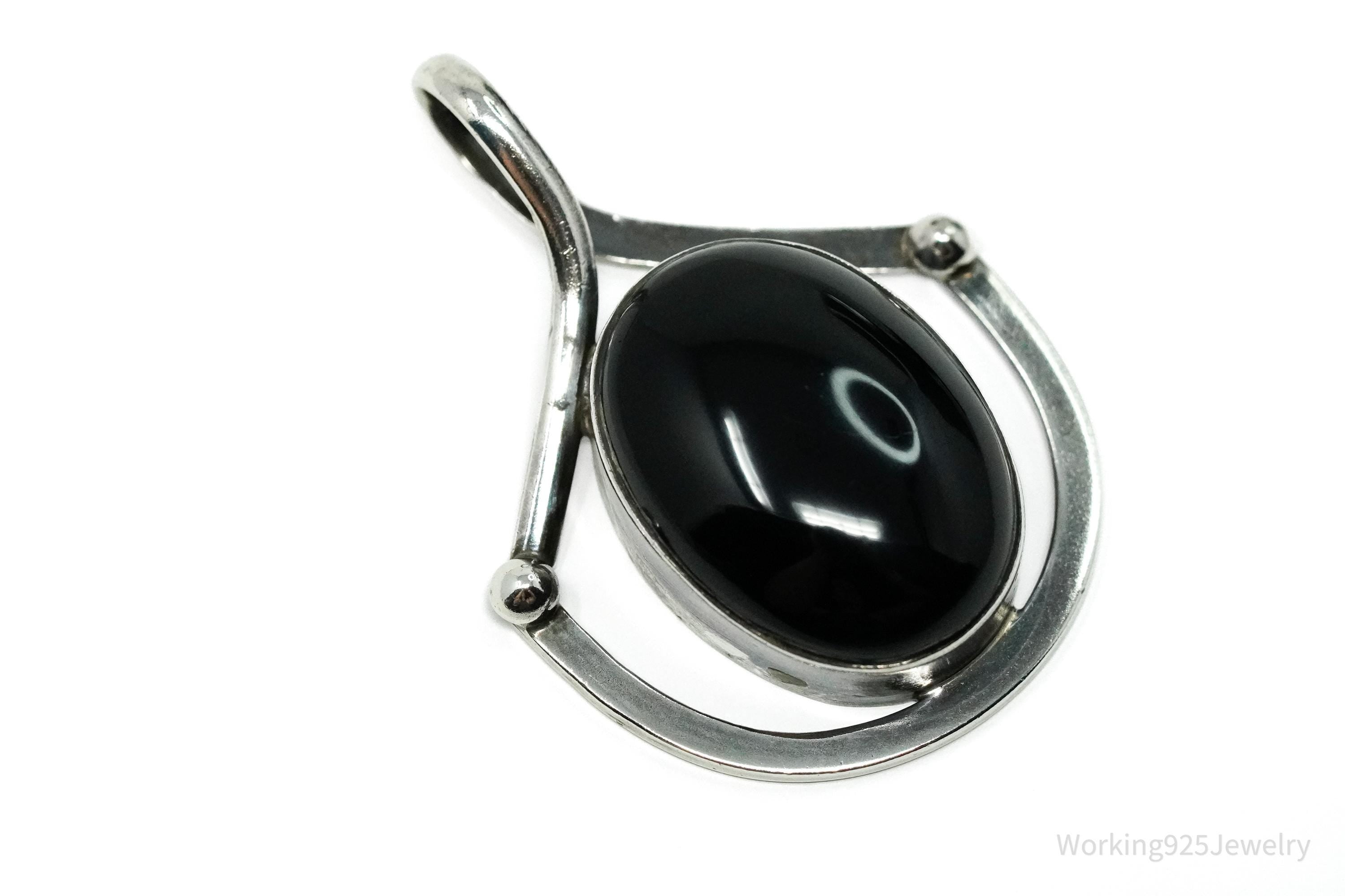 Vintage Mexican Modernist Style Black Onyx Sterling Silver Pendant