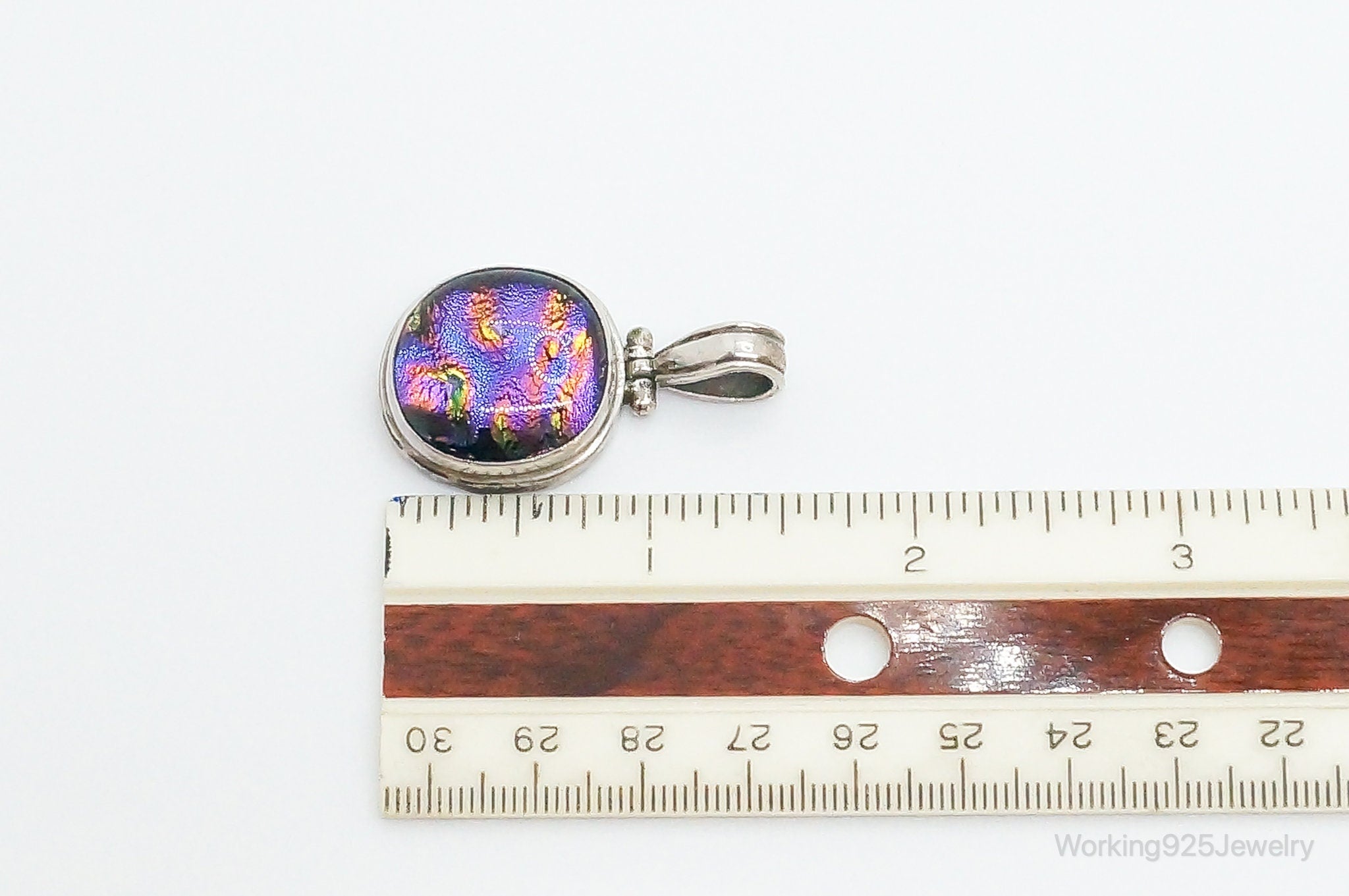 Vintage Large Dichroic Glass Sterling Silver Necklace Pendant