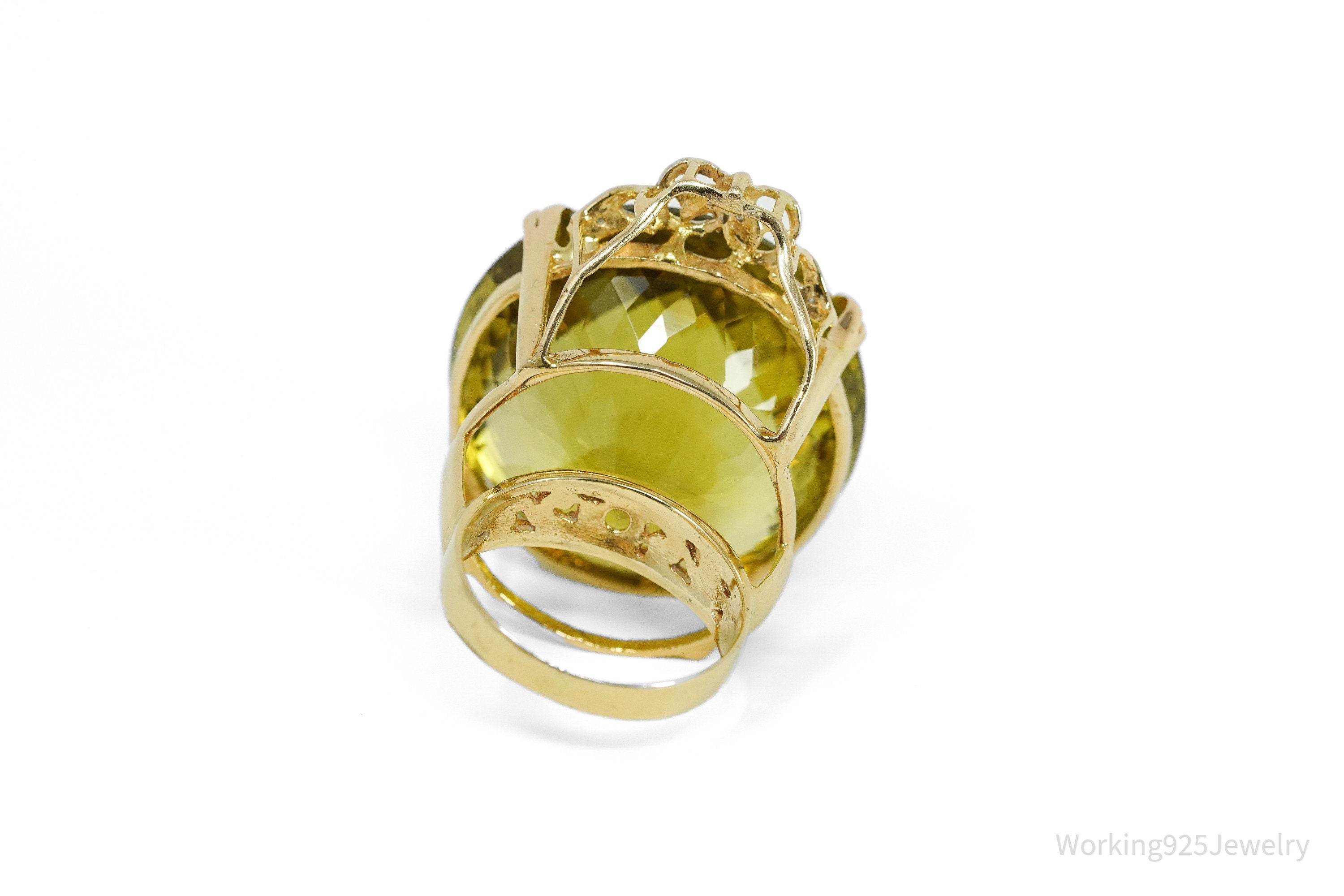 Large Citrine & Diamonds 14K Yellow Gold Ring - Size 8.25