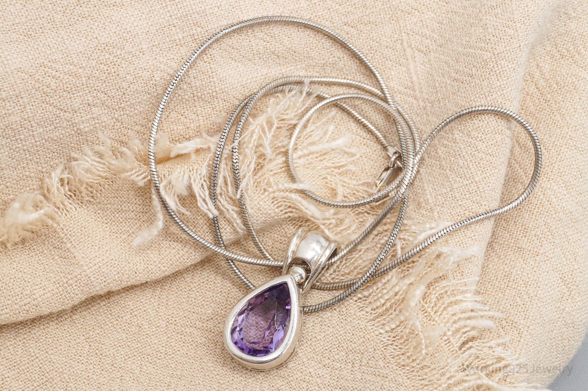 Vintage Purple Amethyst Sterling Silver Necklace - 20"