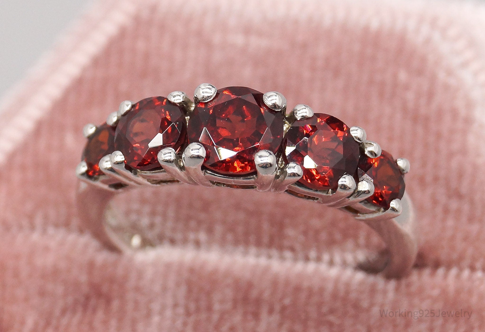 Vintage Garnet Sterling Silver Ring - Size 7