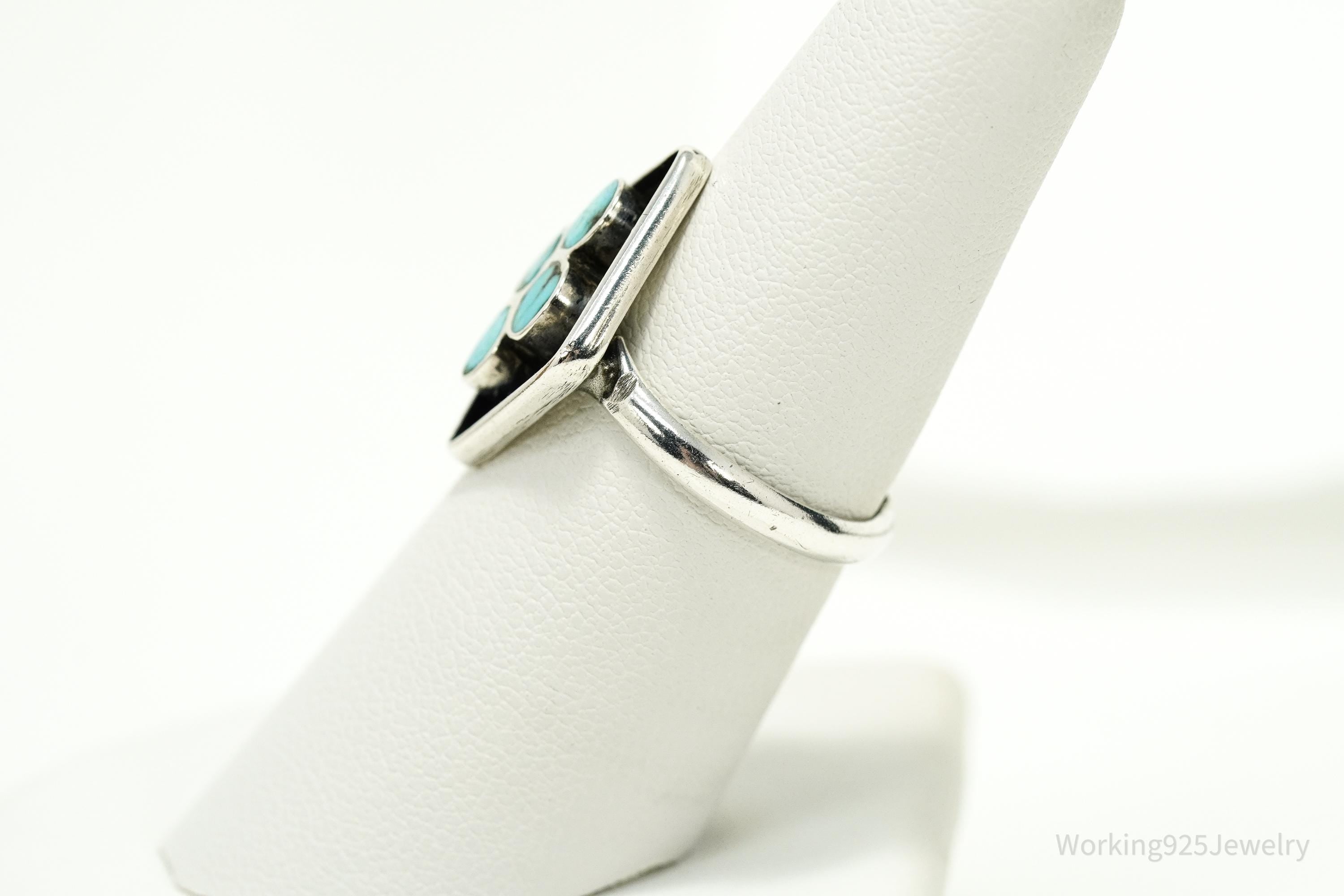 Vintage Handmade Native American Turquoise Unsigned Silver Ring - Size 7.25 Adjustable