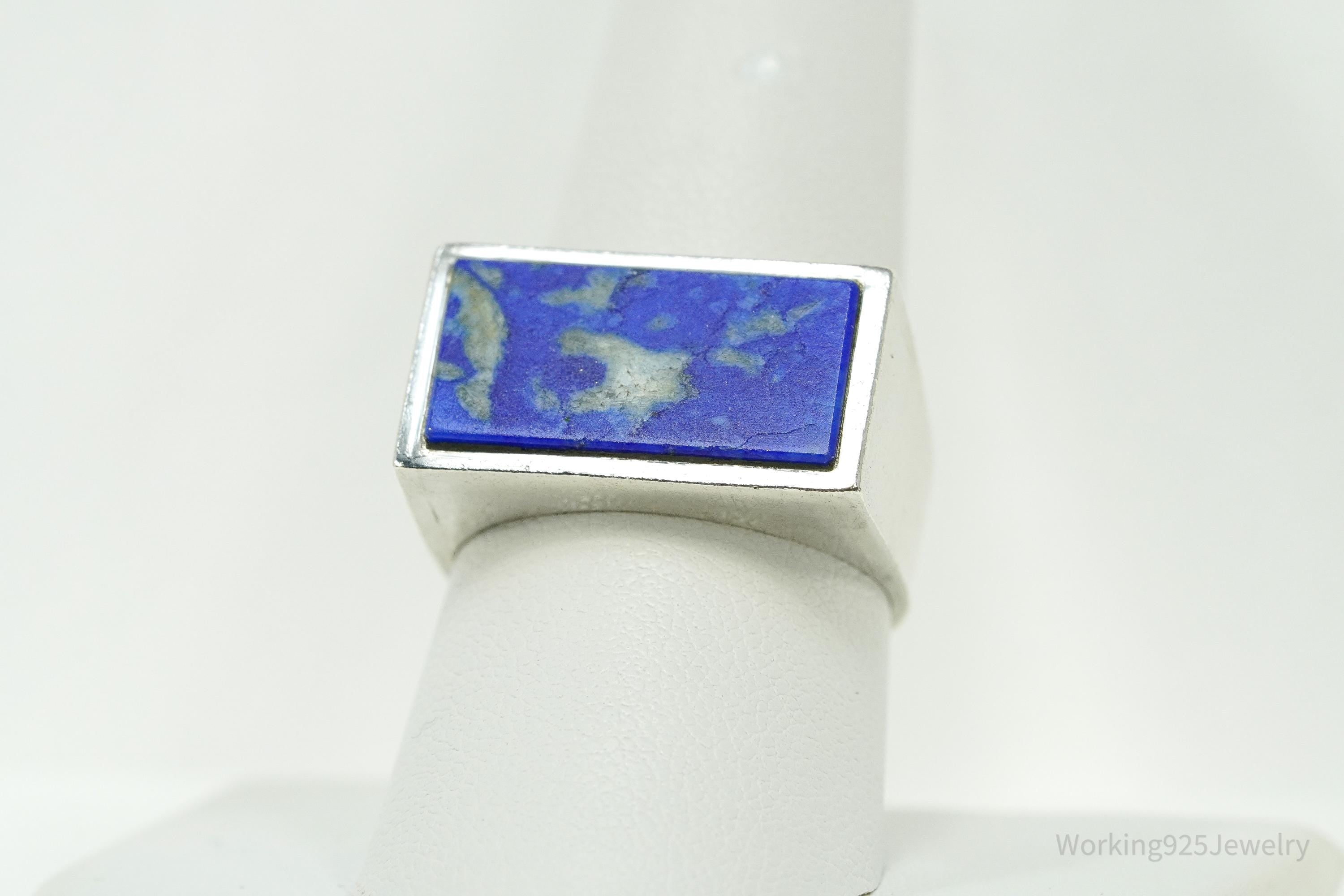 Vintage Lapis Lazuli Modernist Style Sterling Silver Ring Size 9