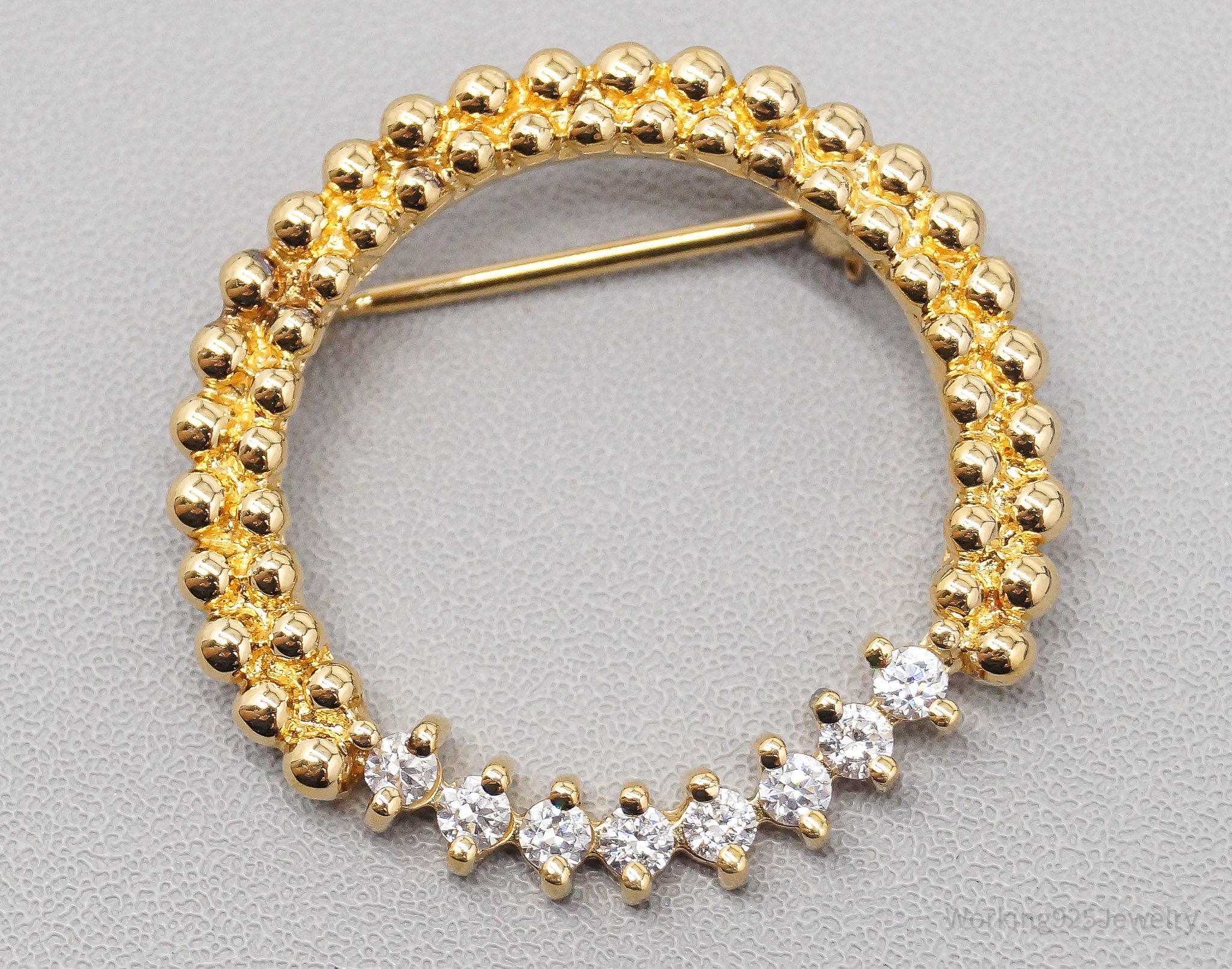 Vintage 1940s Style Diamonique Cubic Zirconia Gold Vermeil Sterling Silver Brooch