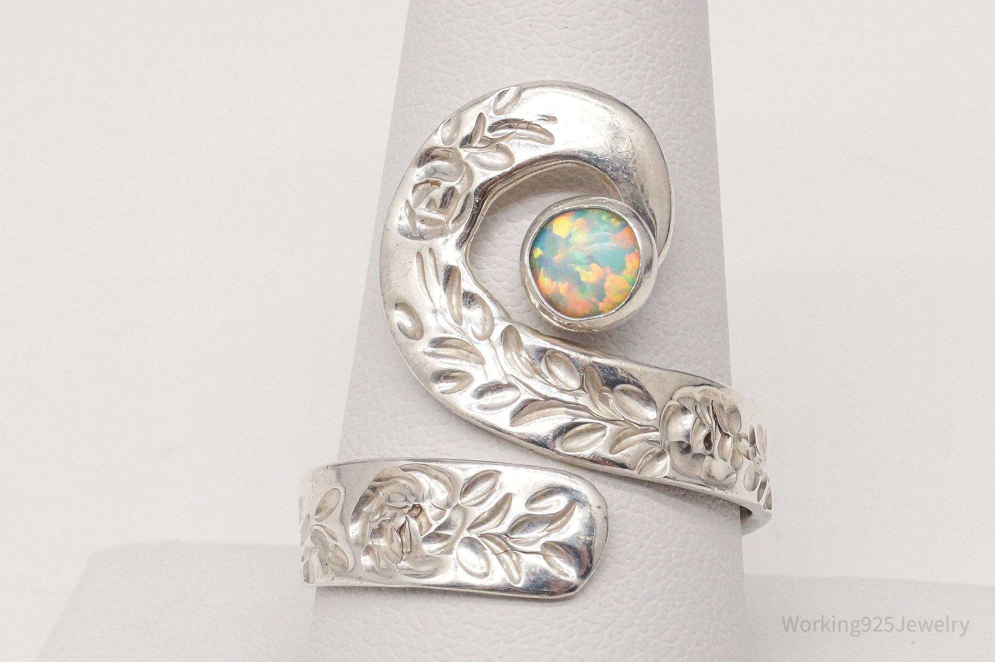 Vintage Opal Sterling Silver Wrap Ring - Size 10 Adjustable