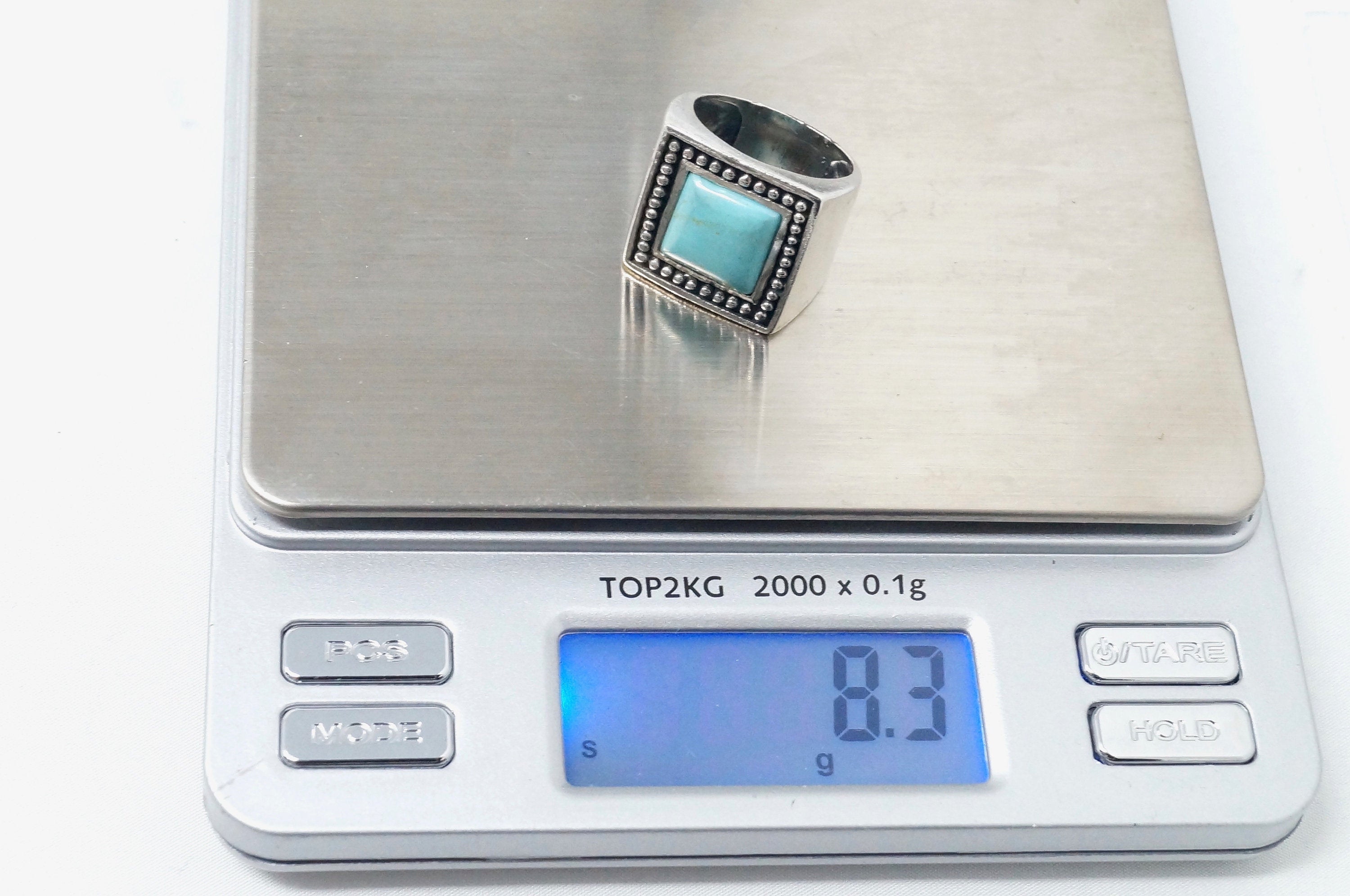 Vintage Large Turquoise Southwestern Style Statement Ring Sterling Silver Sz 6