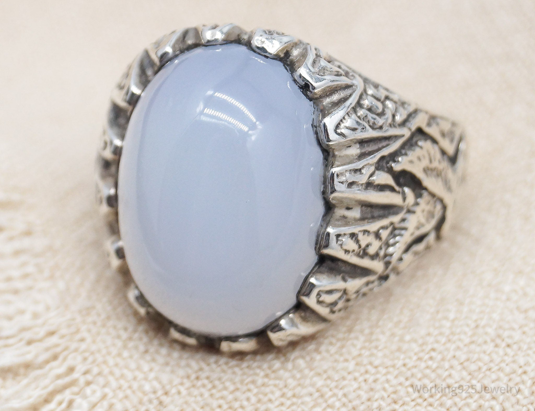 Vintage Large Chalcedony Sterling Silver Ring - Size 9.5