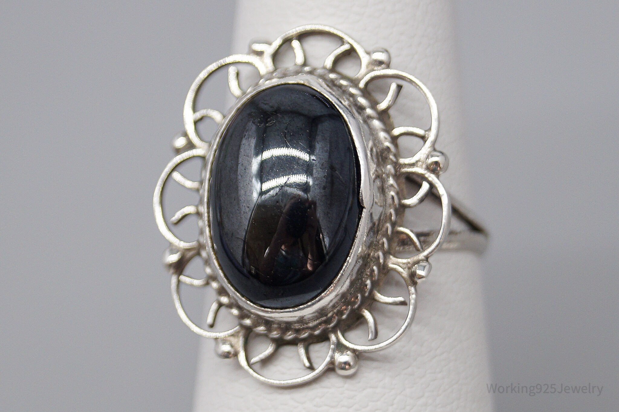 Vintage Mexico Black Stone Sterling Silver Ring - Size 5.75