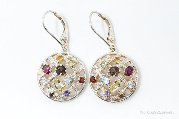 Vintage Multi Gem Sterling Silver Dangle Earrings