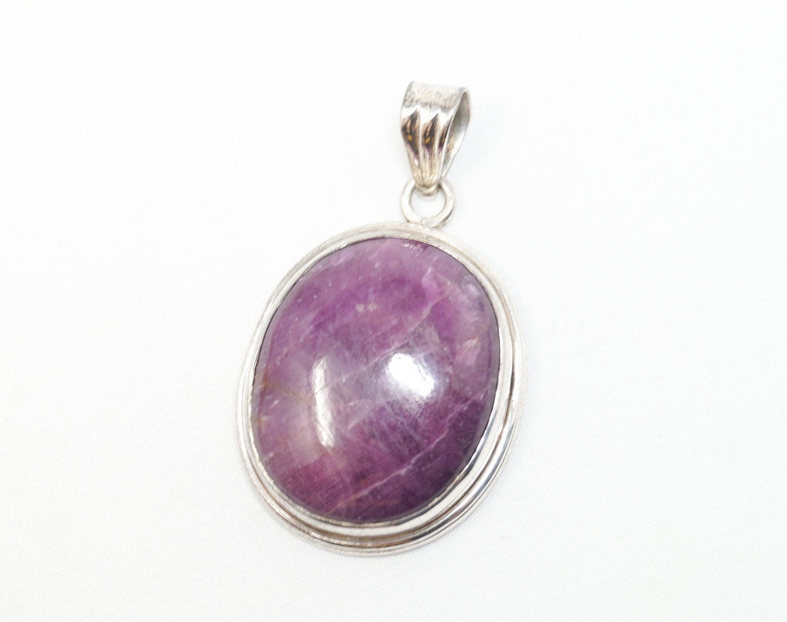 Vintage Large Purple Amethyst Sterling Silver Necklace Pendant