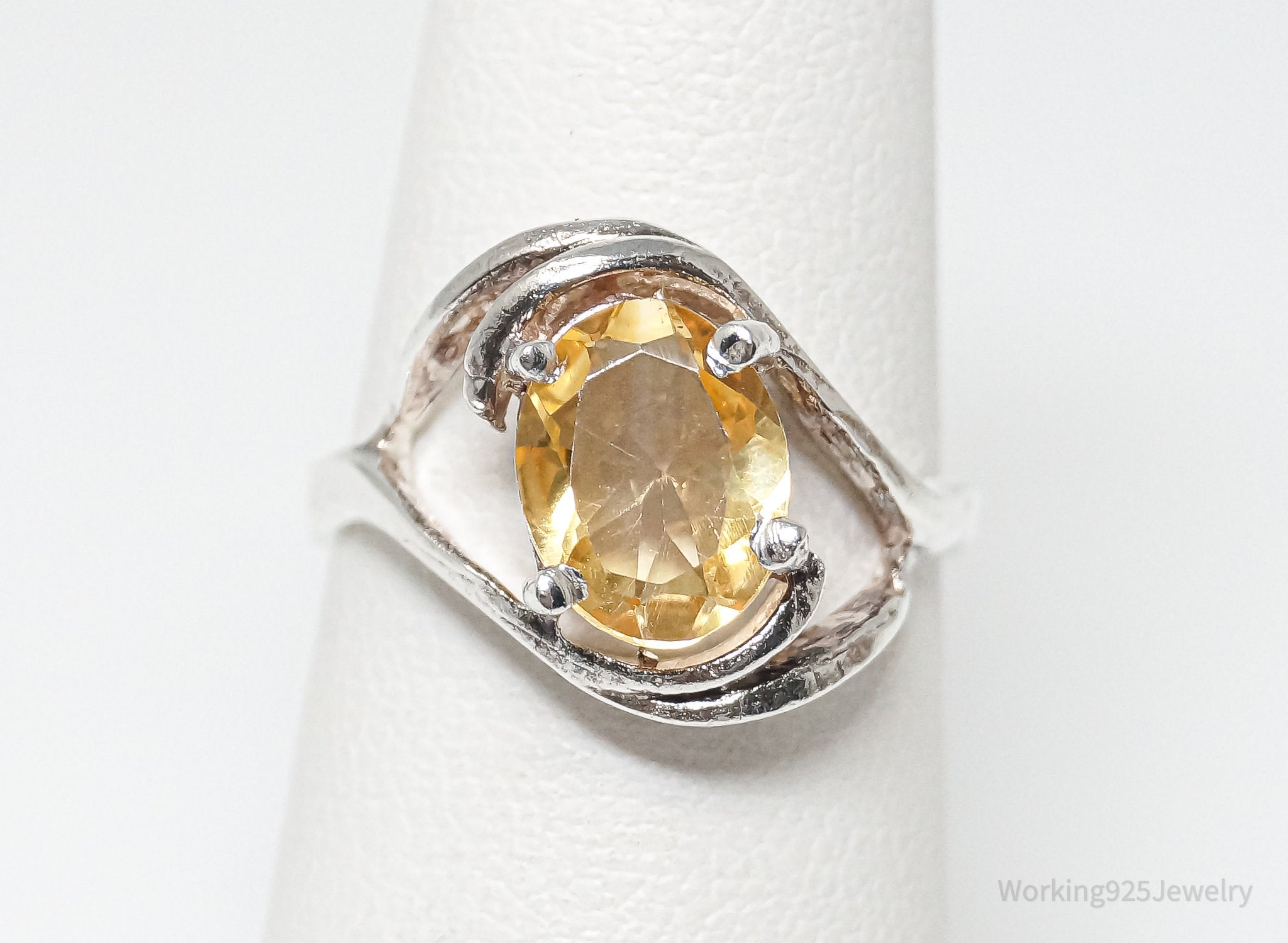 Vintage Oval Citrine Sterling Silver Ring - Size 6