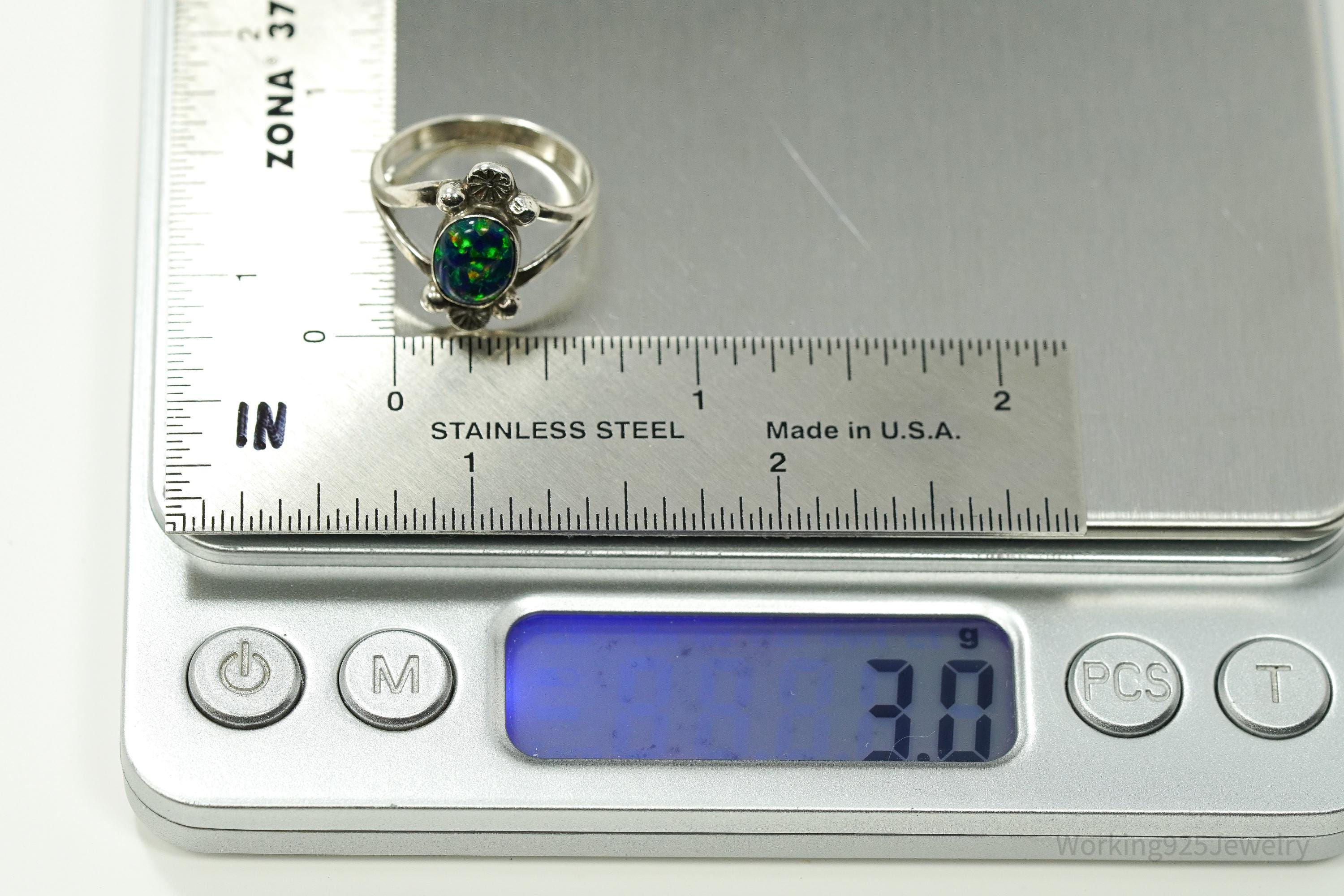 Vintage Native American Opal Sterling Silver Ring - Size 6.75