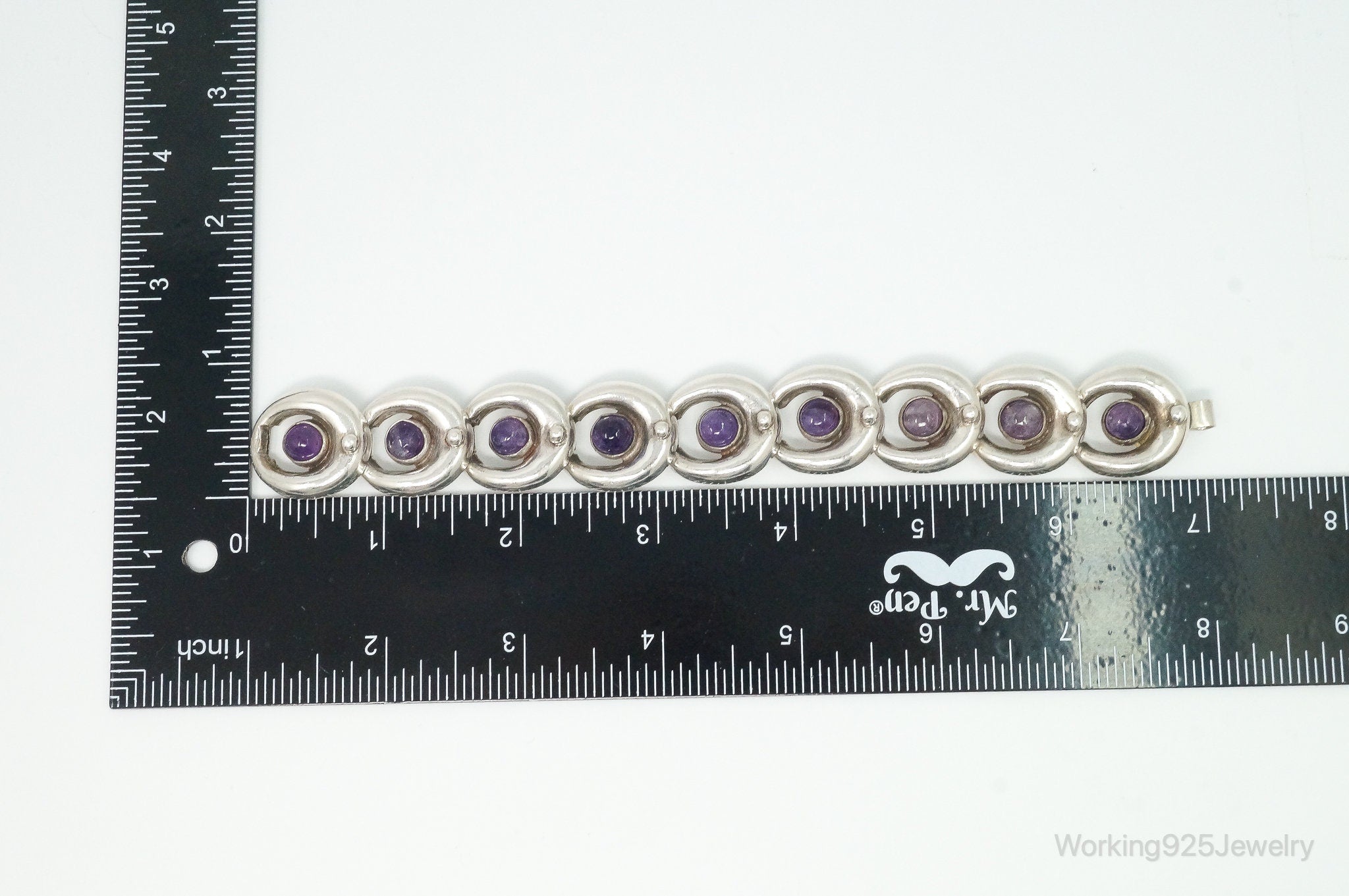 Vintage Mexico Amethyst Modernist Sterling Silver Bracelet