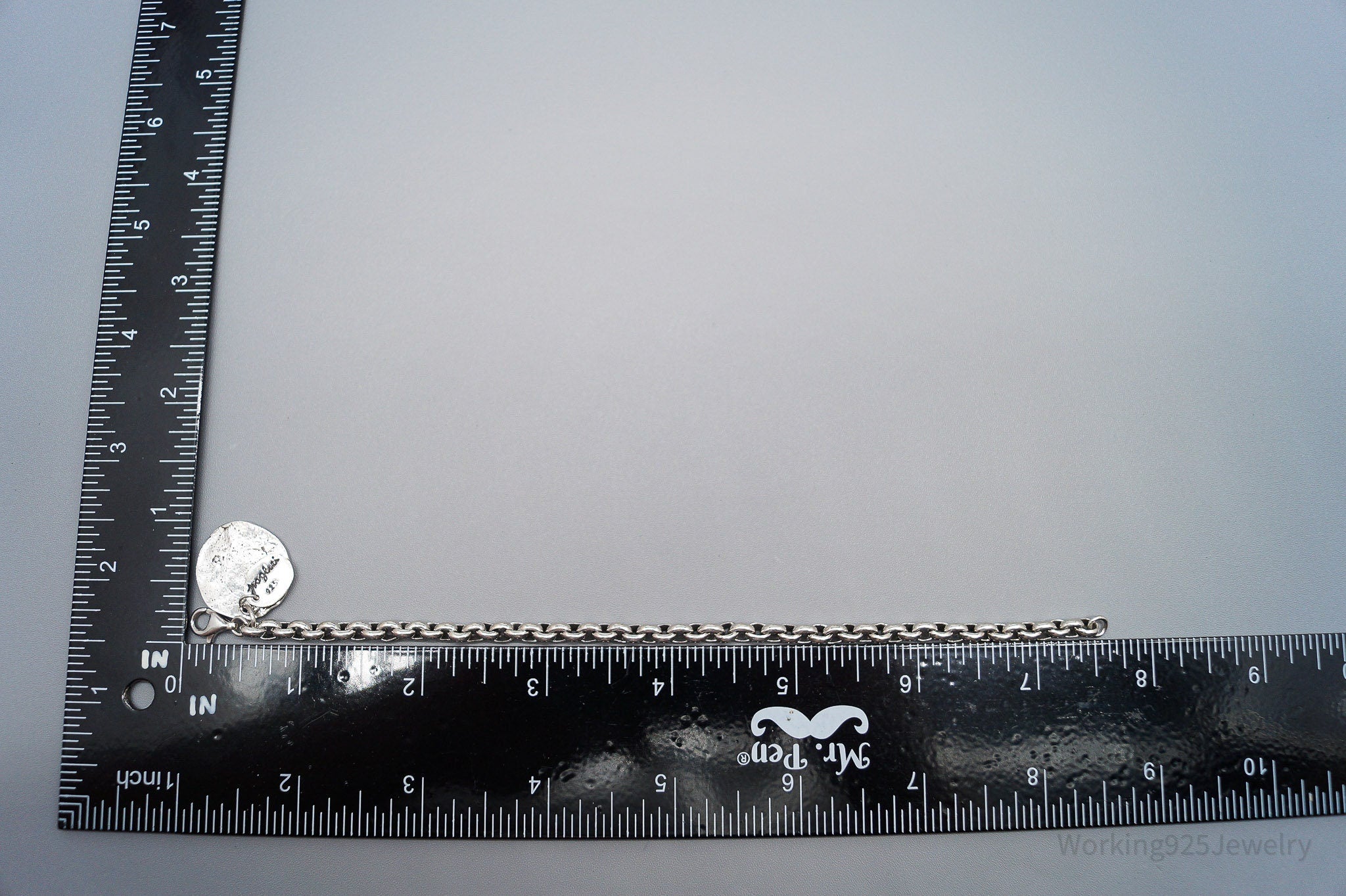 Vintage Designer Cursive E Sterling Silver Chain Bracelet - 7 5/8"