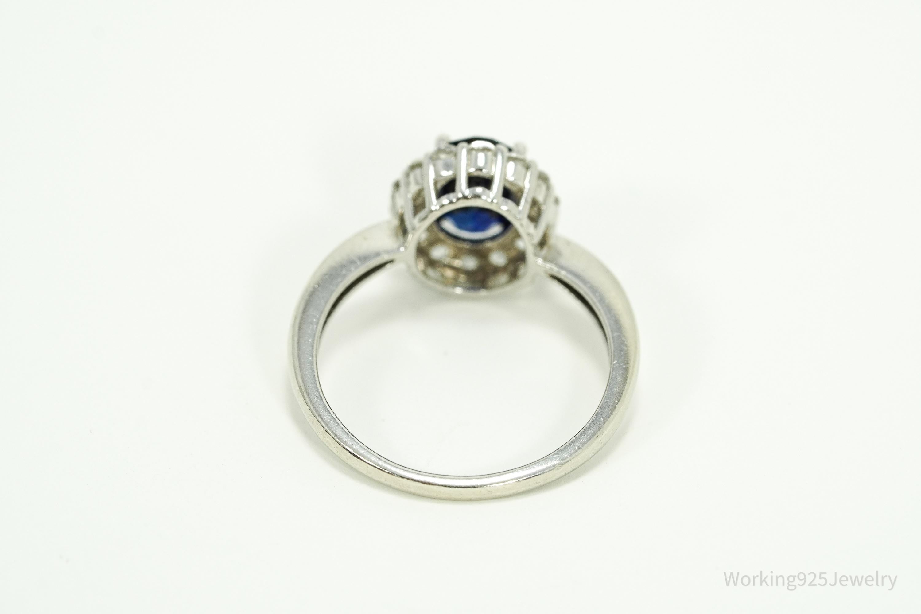 Vintage SAI Blue & White Sapphire Sterling Silver Ring - Size 8.25