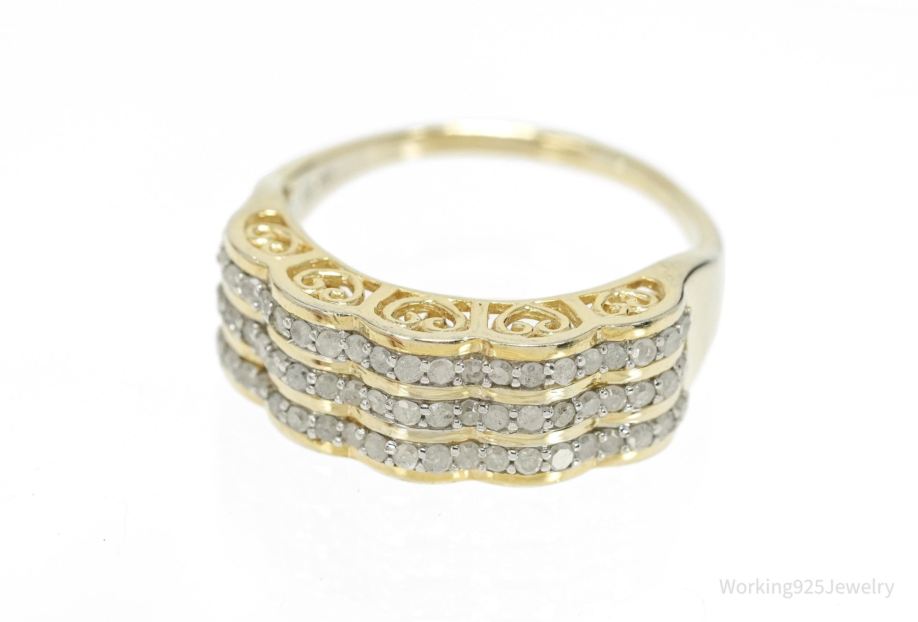 Vintage Designer SJD Diamonds Gold Vermeil Sterling Silver Ring - Size 12