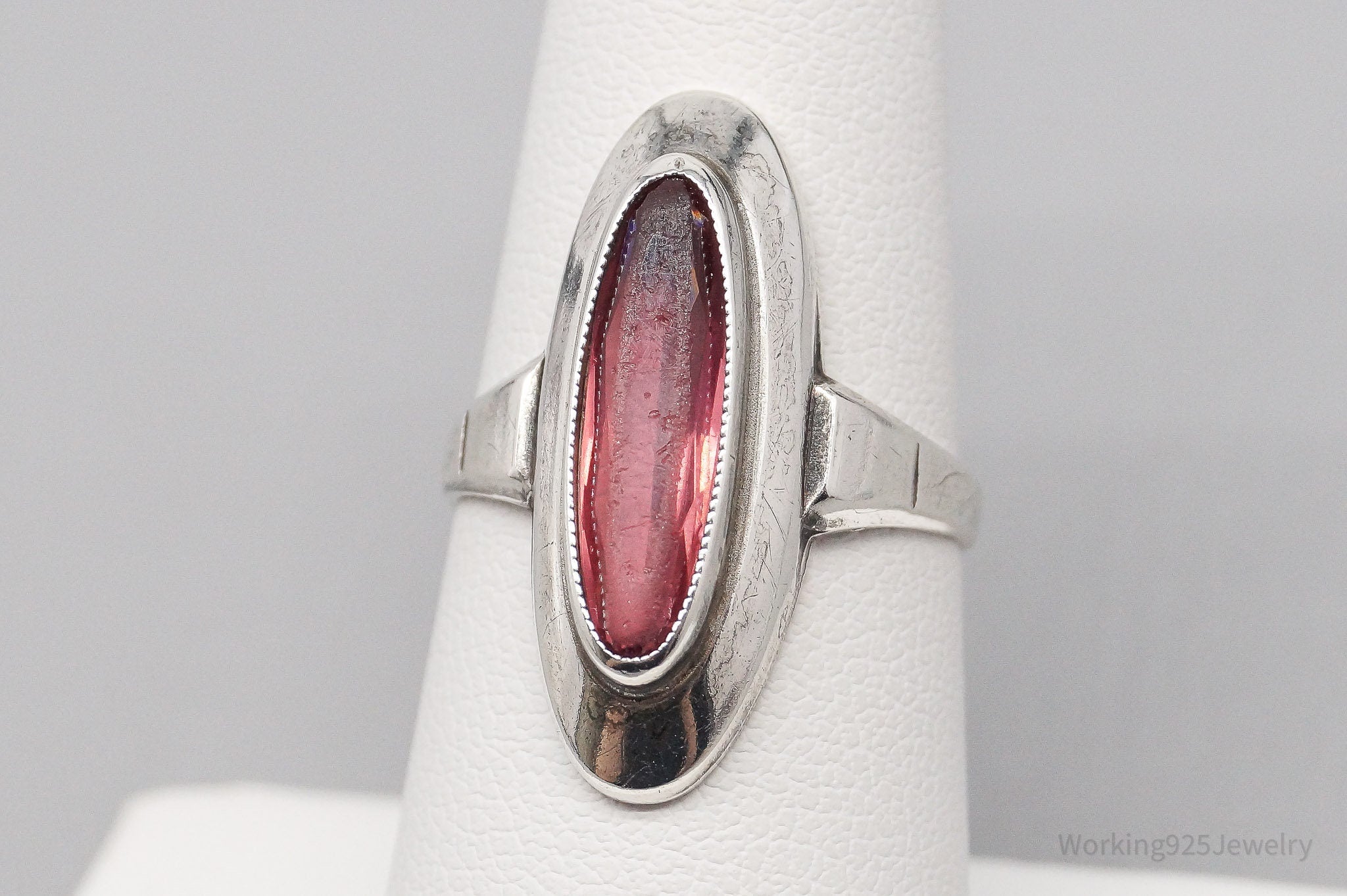 Antique Pink Glass 835 Silver Ring - Size 7.5