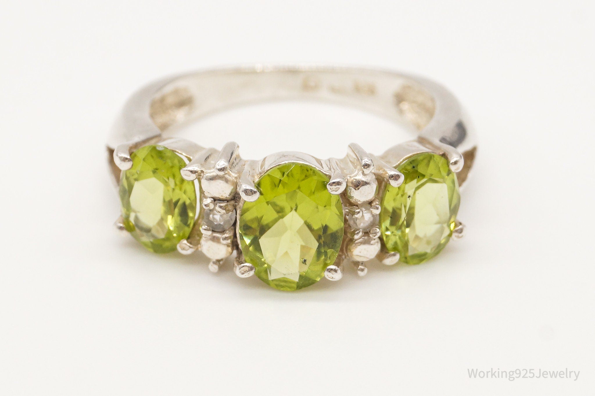 Vintage Peridot Cubic Zirconia Sterling Silver Ring - Size 7.25