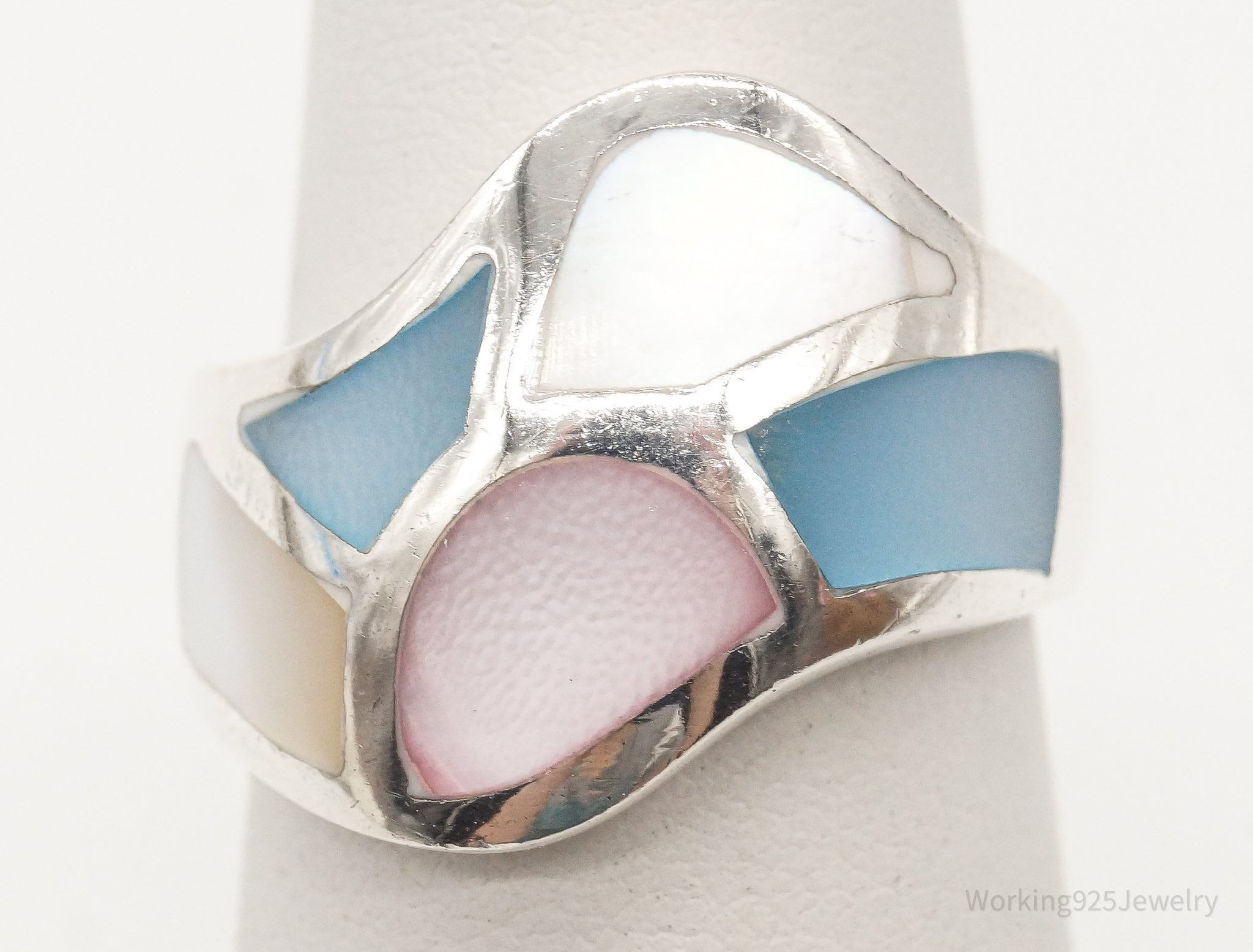 Vintage Multi Color Mother Of Pearl Sterling Silver Ring - Size 5.75