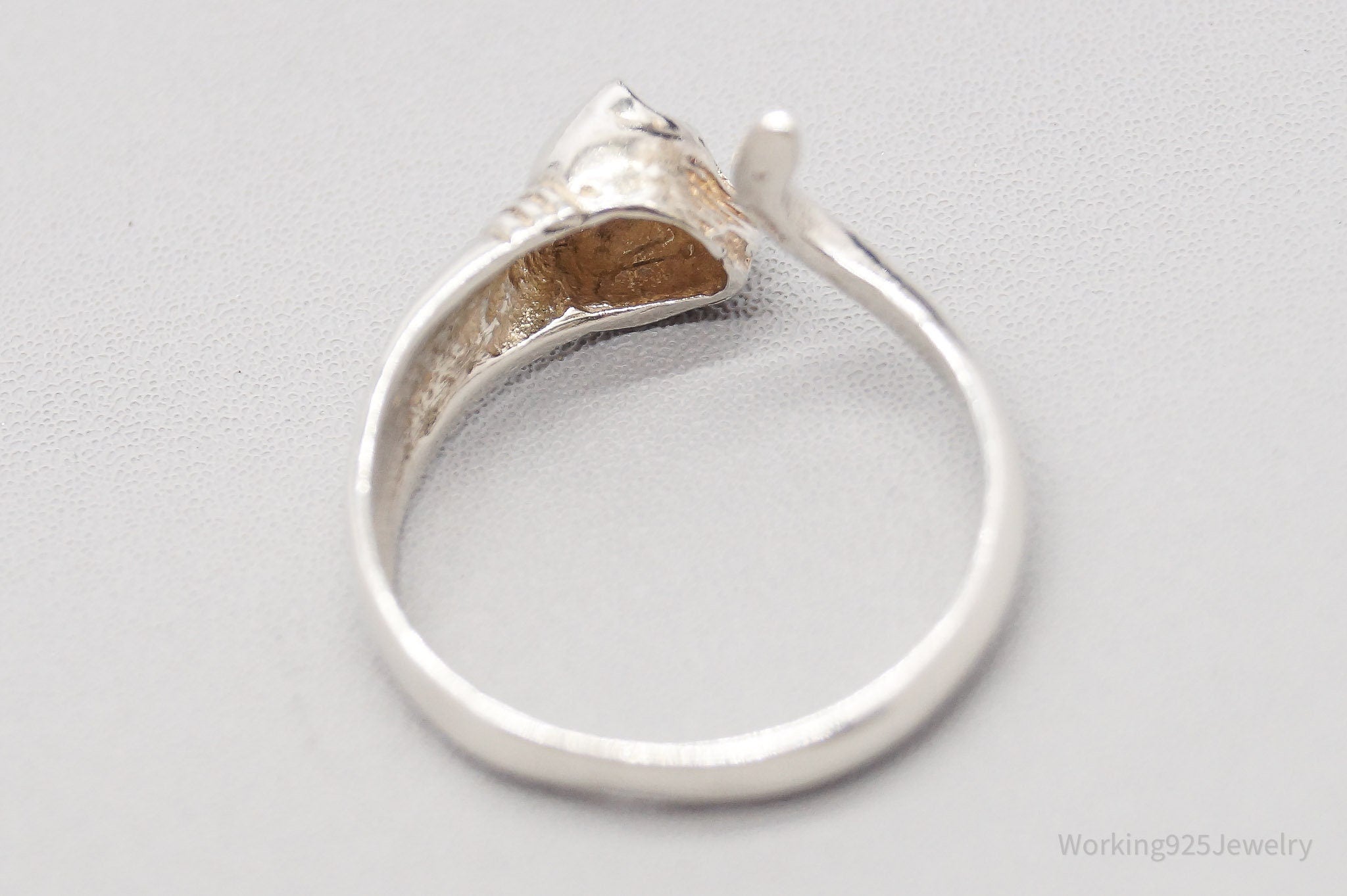 Vintage Cat Kitten Sterling Silver Wrap Ring - Size 7 Adjustable