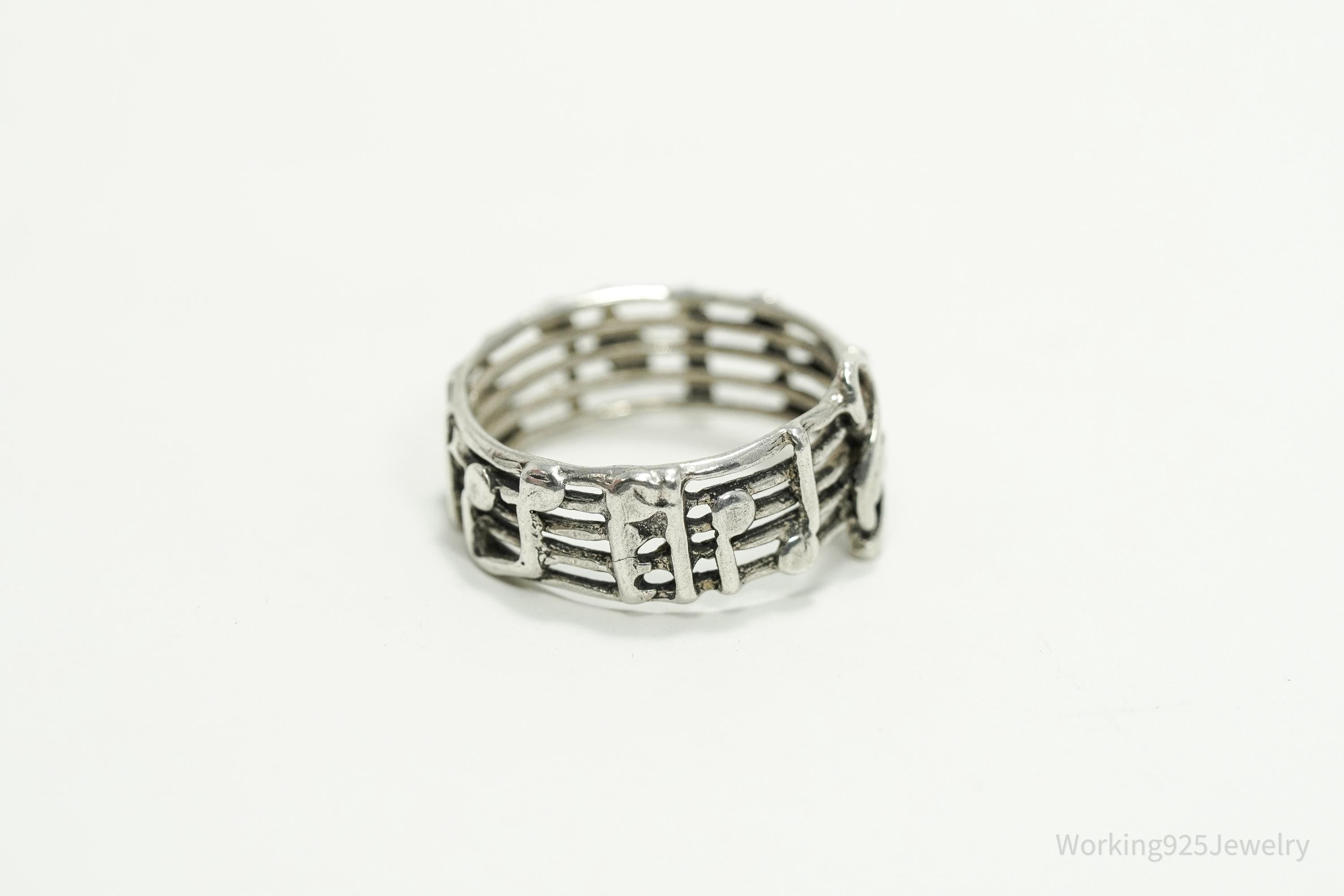 Vintage Melody Music Note Sterling Silver Band Ring SZ 7.75