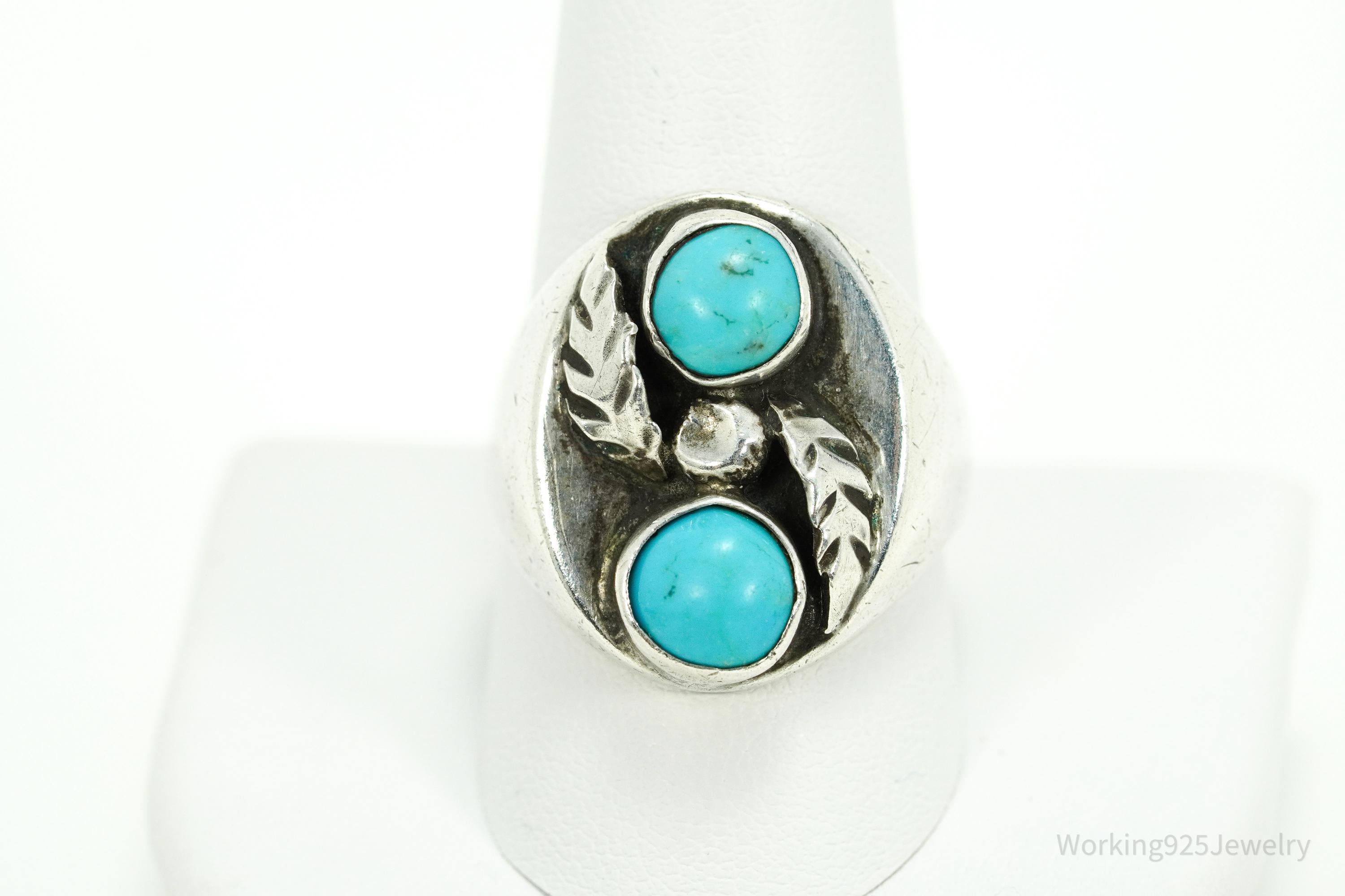 Vintage Native American Turquoise Silver Ring - Size 10.25