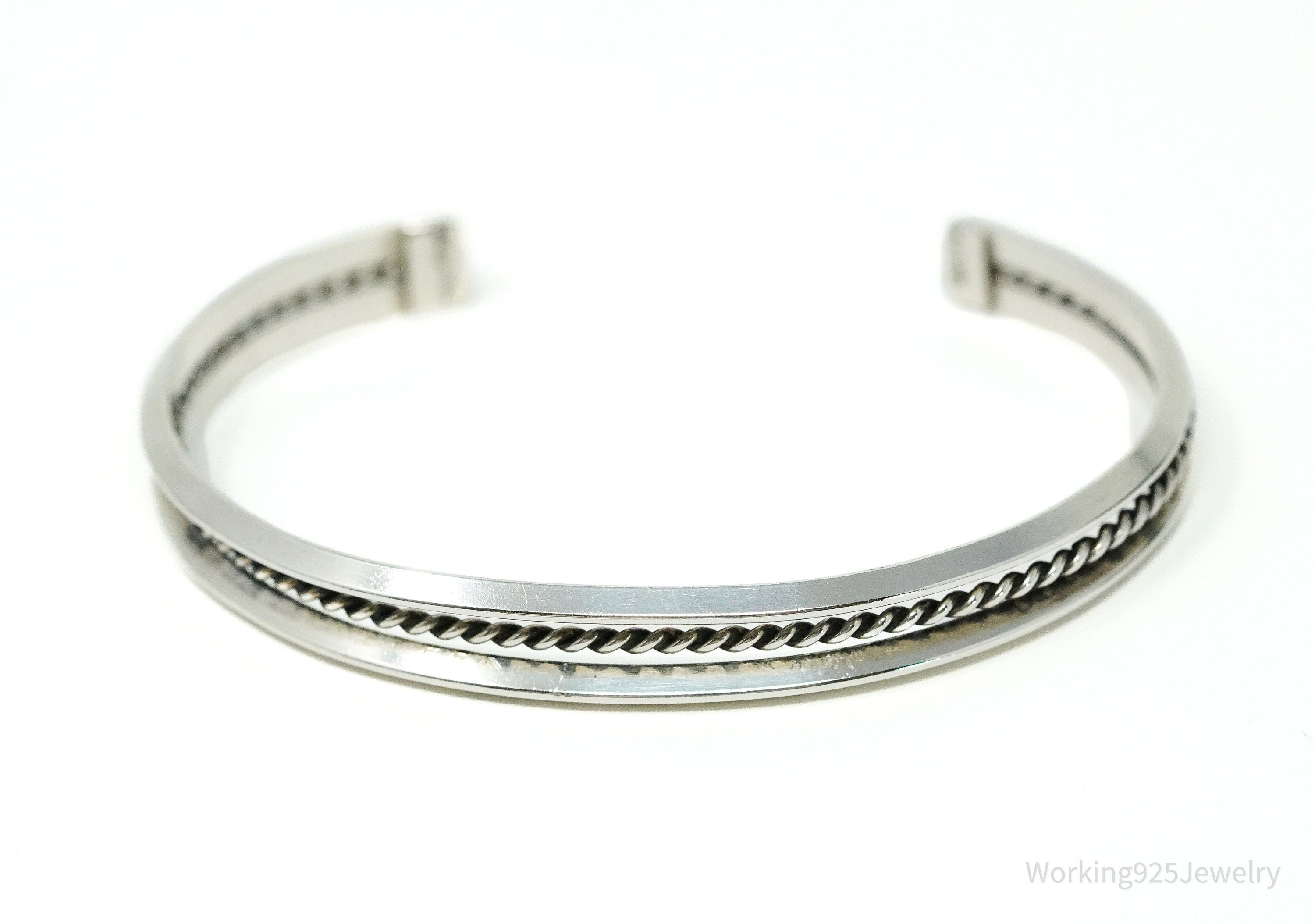 Vintage Native American Tahe Sterling Silver Rope Cable Cuff Bracelet - 6.5"