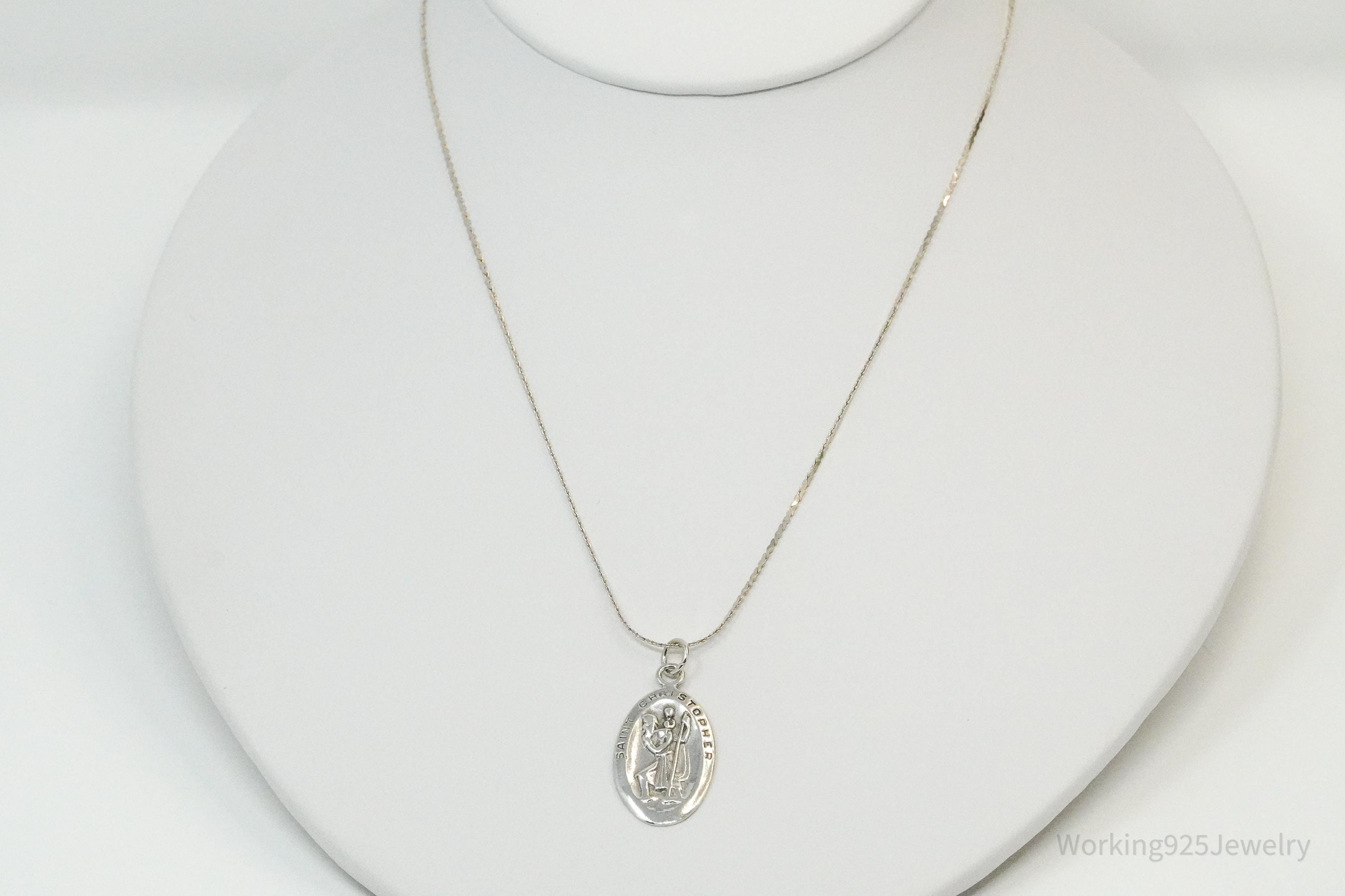 Vintage Saint Christopher Sterling Silver Necklace 20"