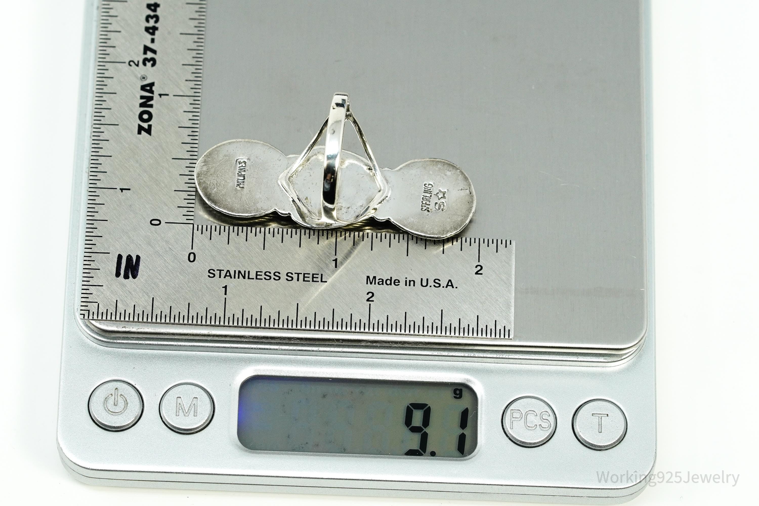 Vintage Green Copper Turquoise Sterling Silver Ring - Size 11.5