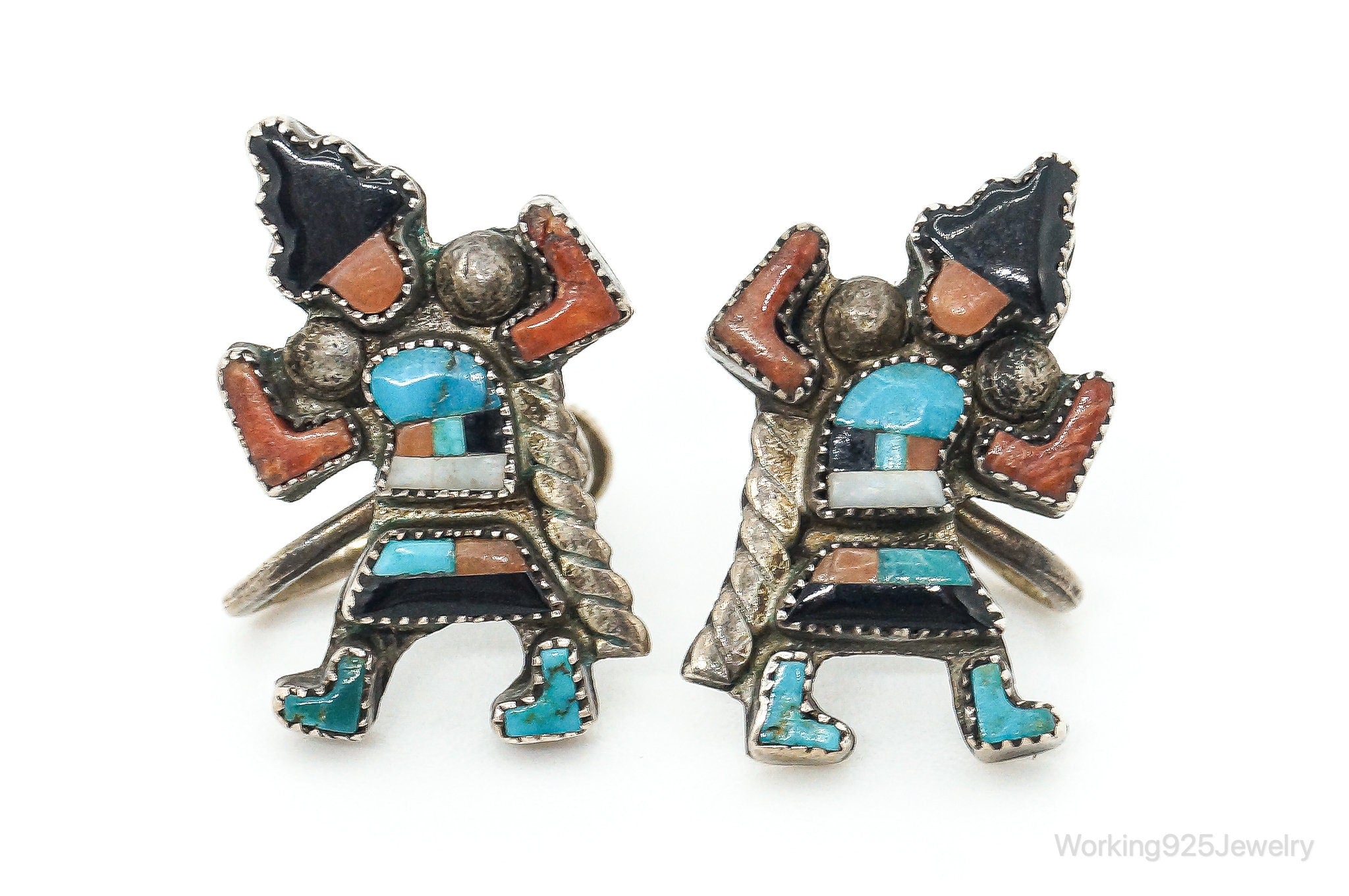 Vintage Native American Kachina Sterling Silver Earrings