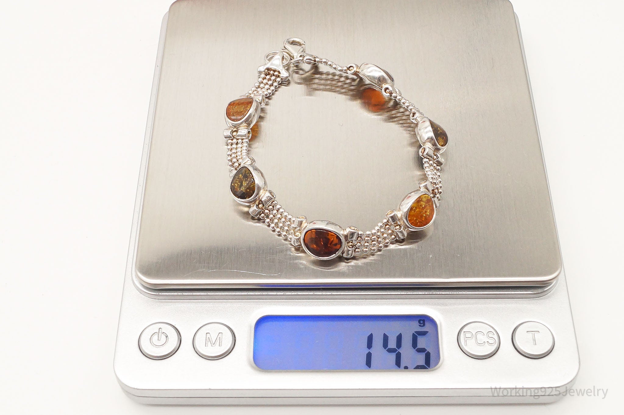 Vintage Multi Amber Modernist Sterling Silver Bracelet