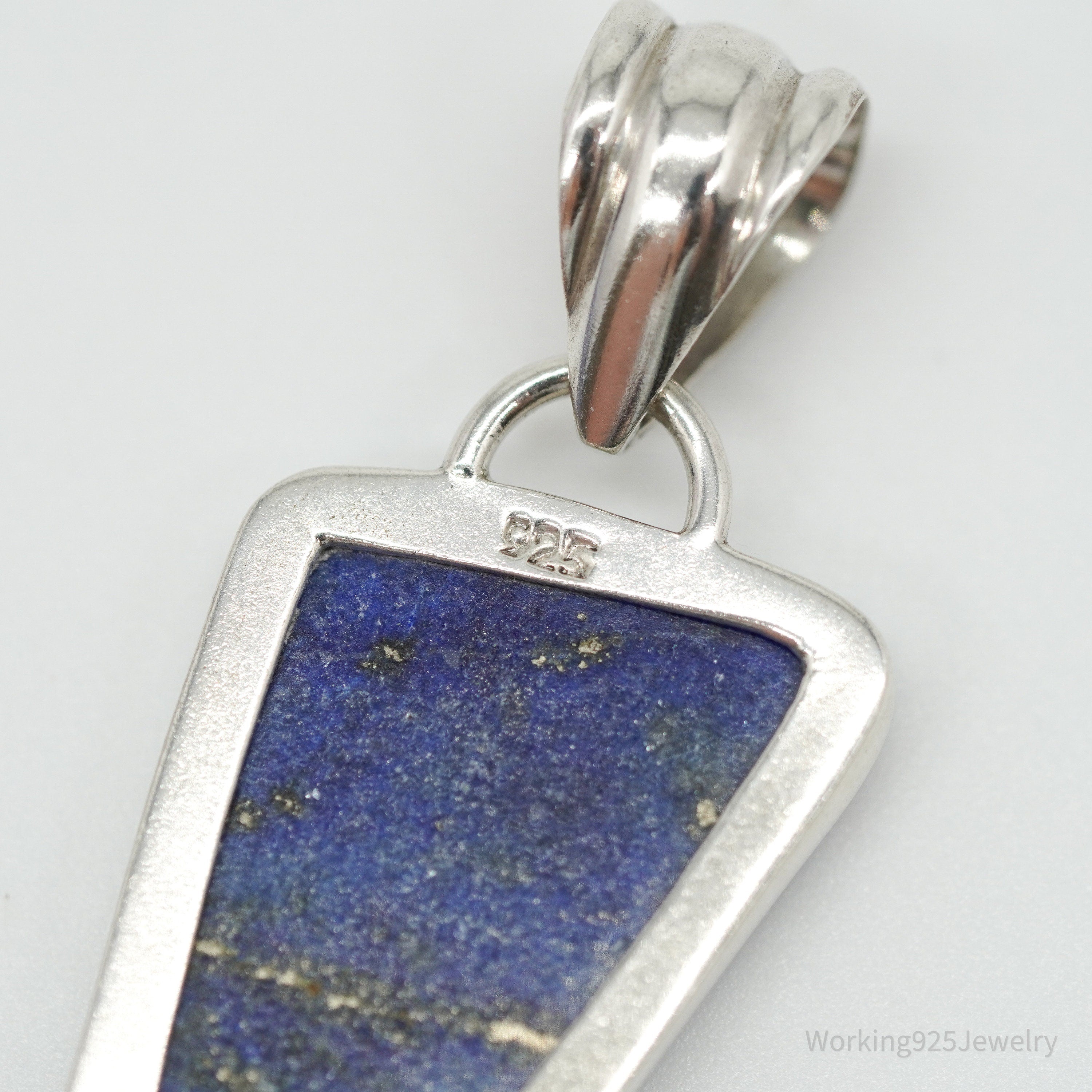 Vintage Large Lapis Lazuli Sterling Silver Necklace Pendant